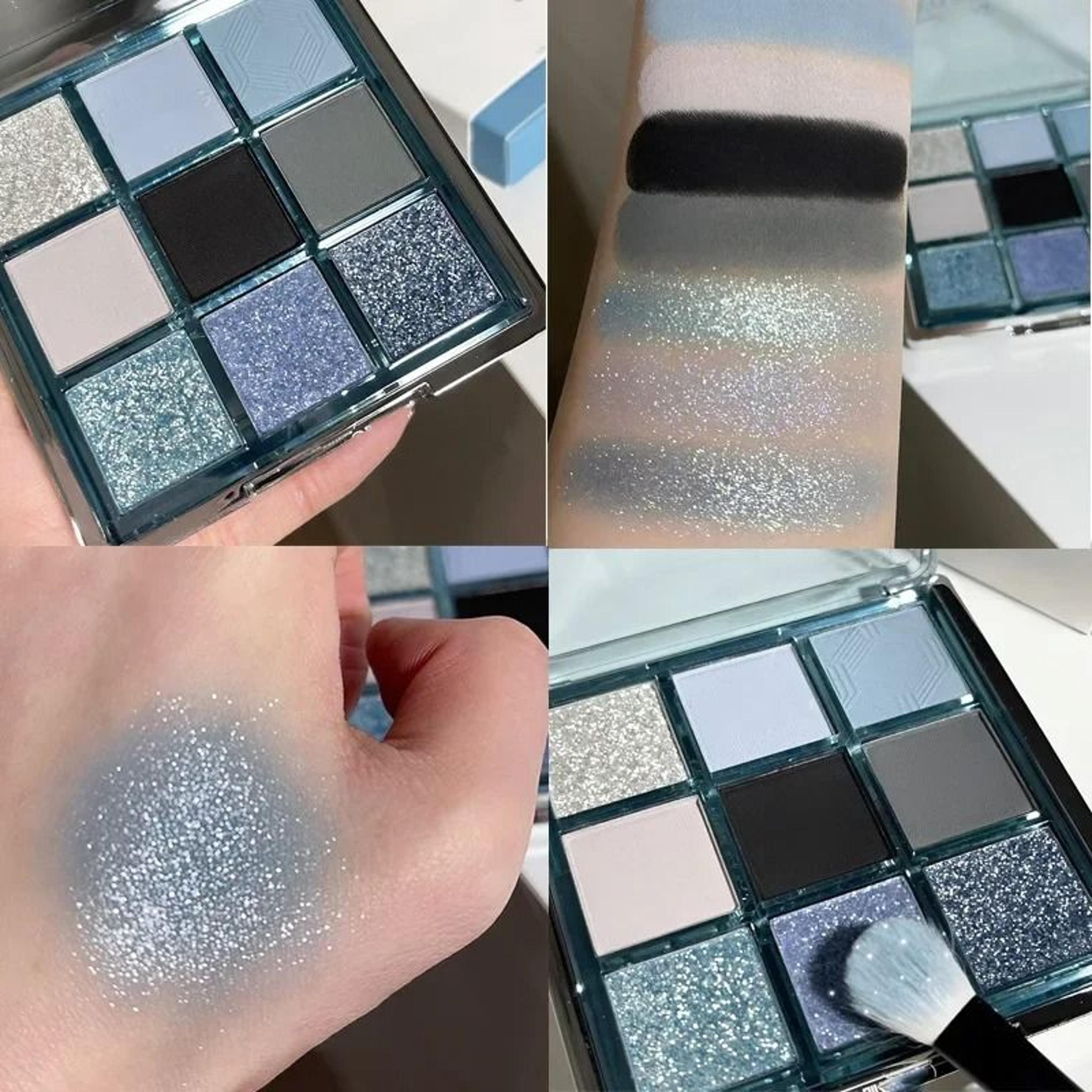 9 color smokey eyeshadow palette blue black matte shimmer punk makeup