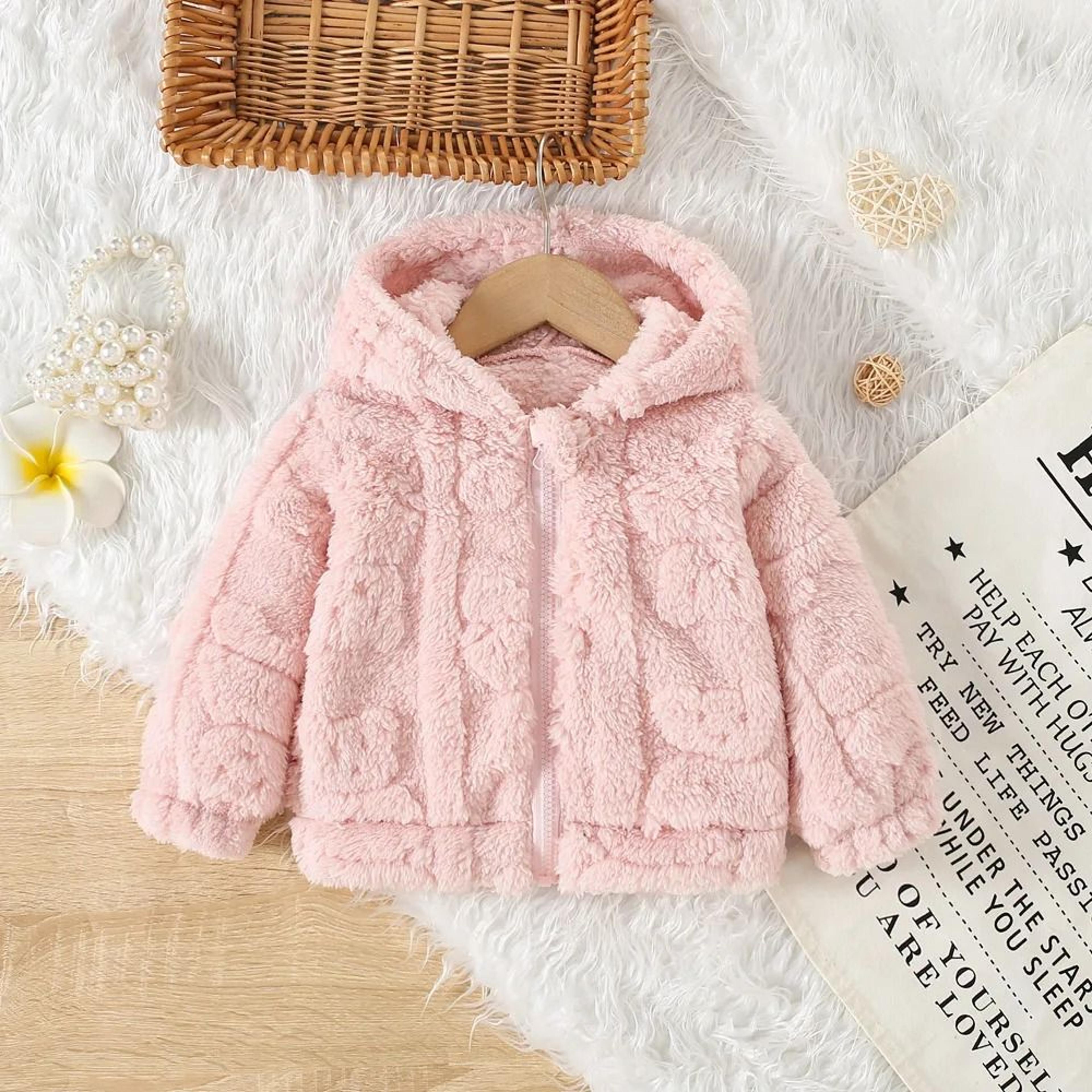 baby girl pink fleece hooded jacket heart pattern warm winter coat