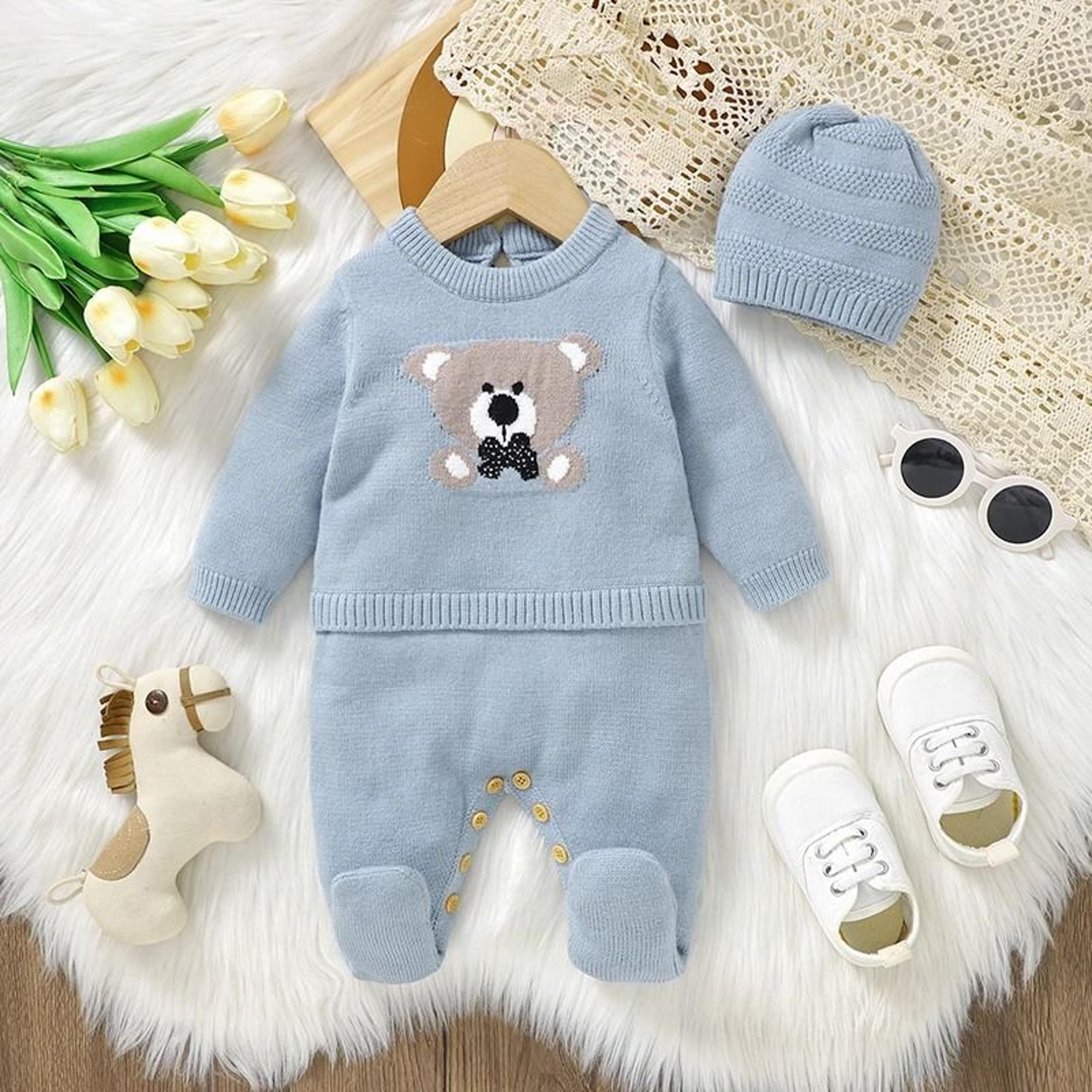 baby boy knitted romper and hat set long sleeve newborn 2 piece outfit