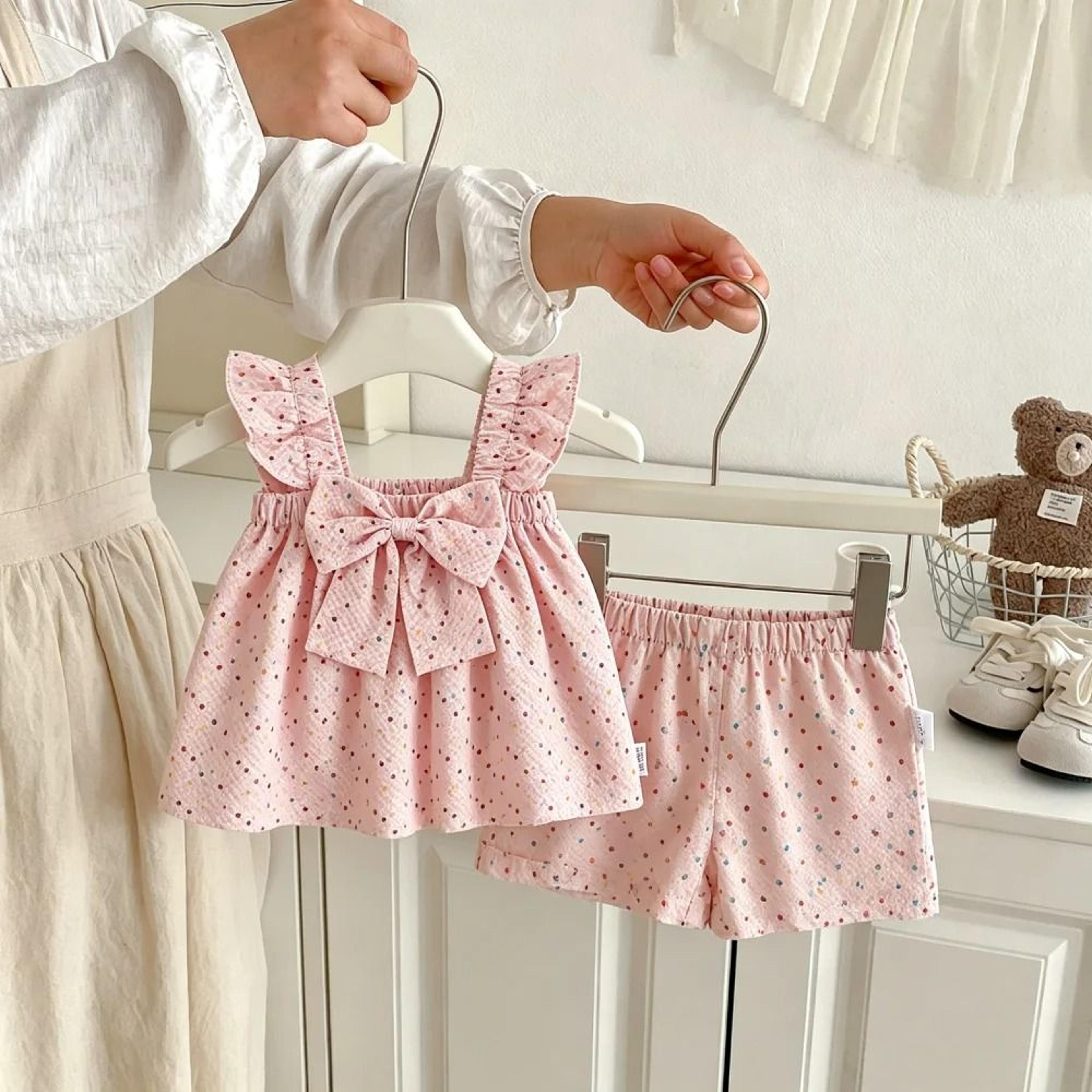 baby girl polka dot bow summer set top and shorts 2 piece outfit