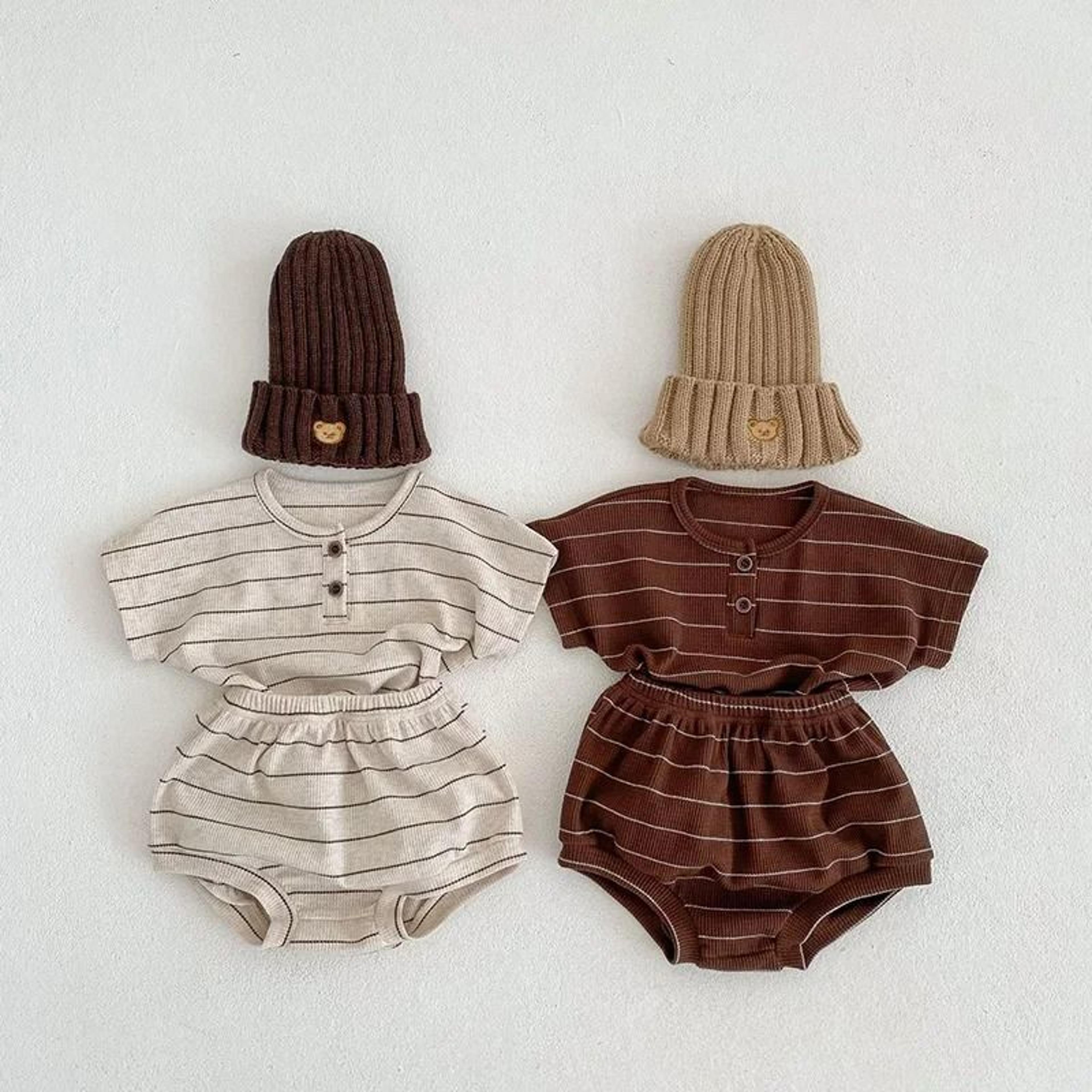 baby striped summer clothing set short sleeve tee and bloomer shorts