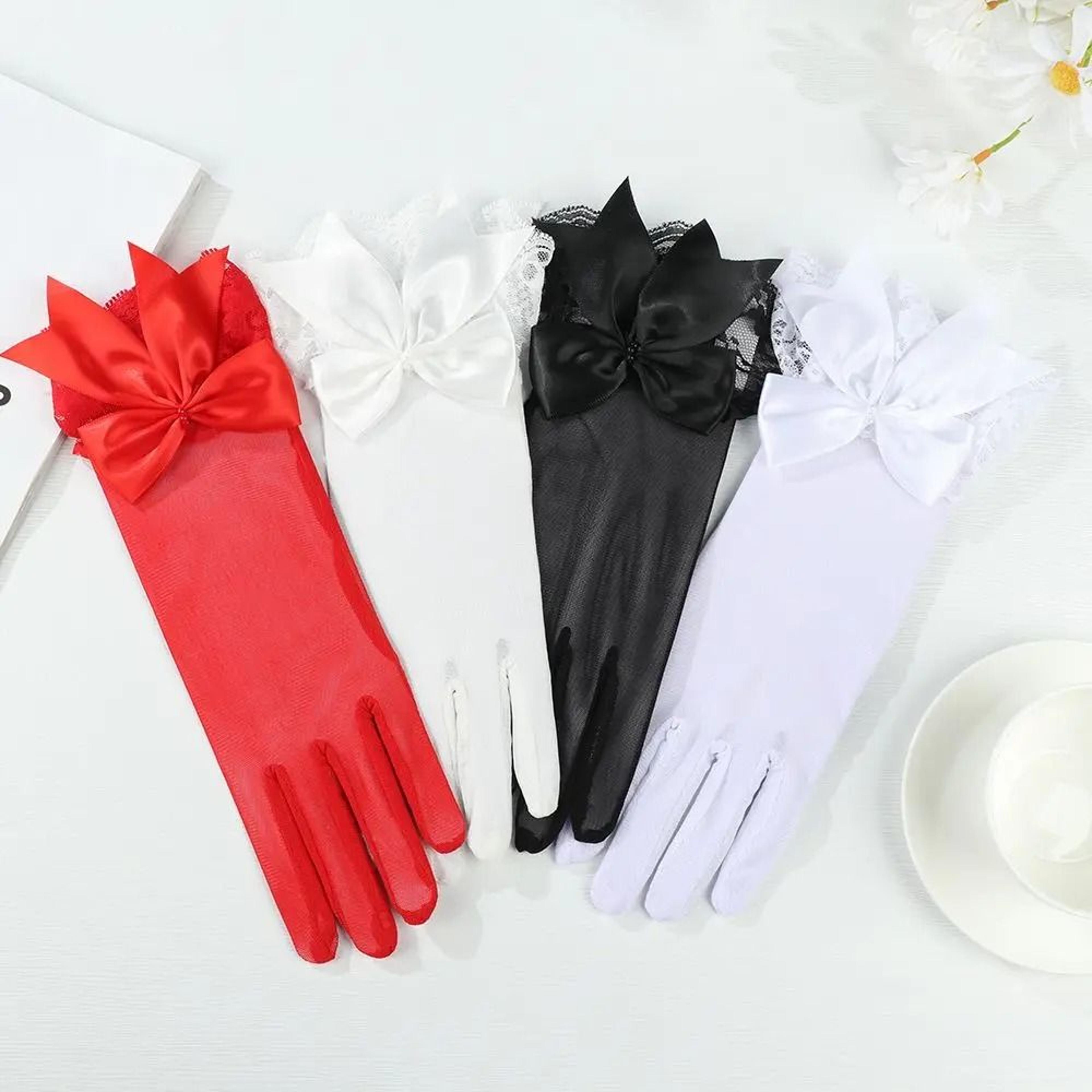 womens white satin bridal gloves bow lace wedding dress gloves