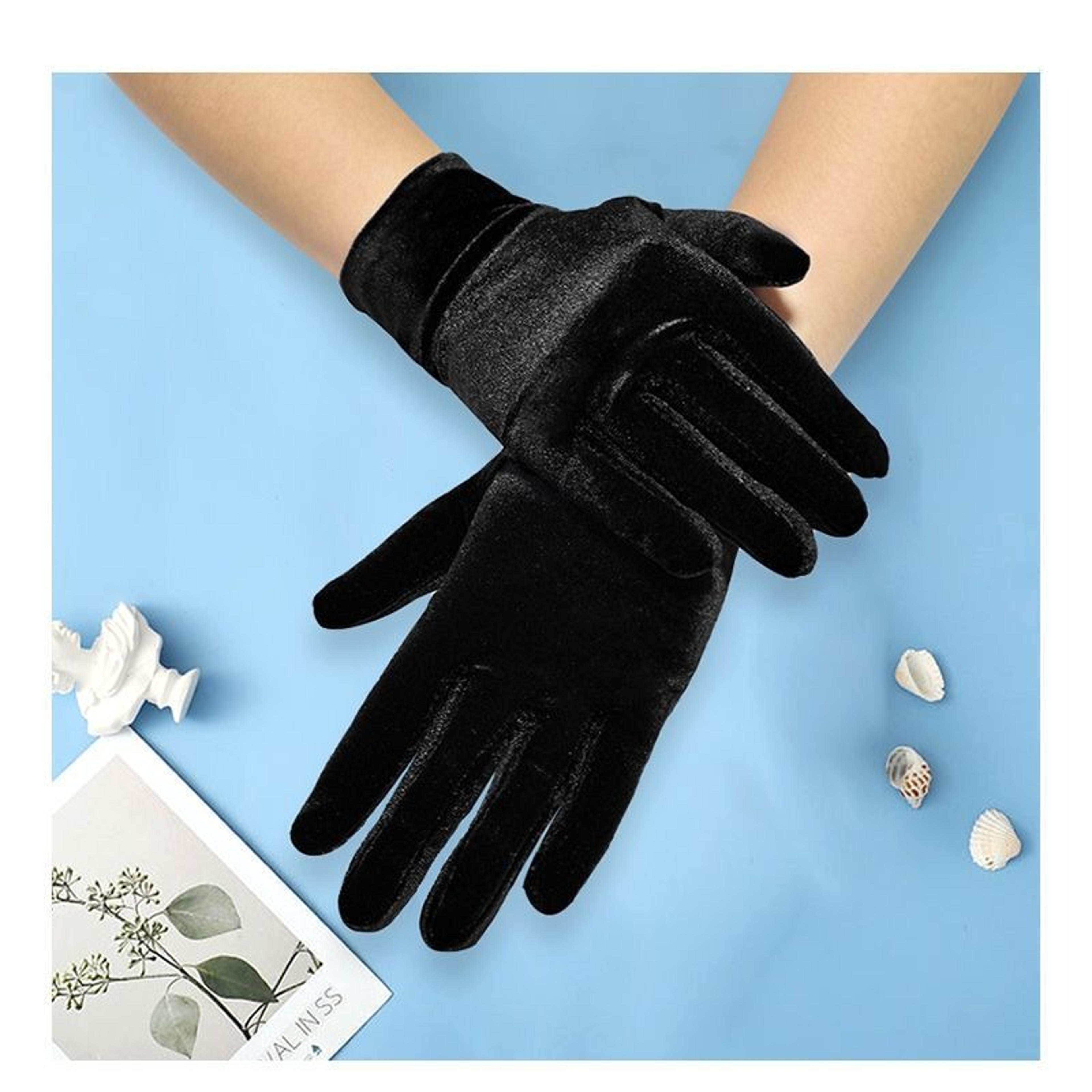 womens warm velvet winter gloves elastic solid color driving gloves