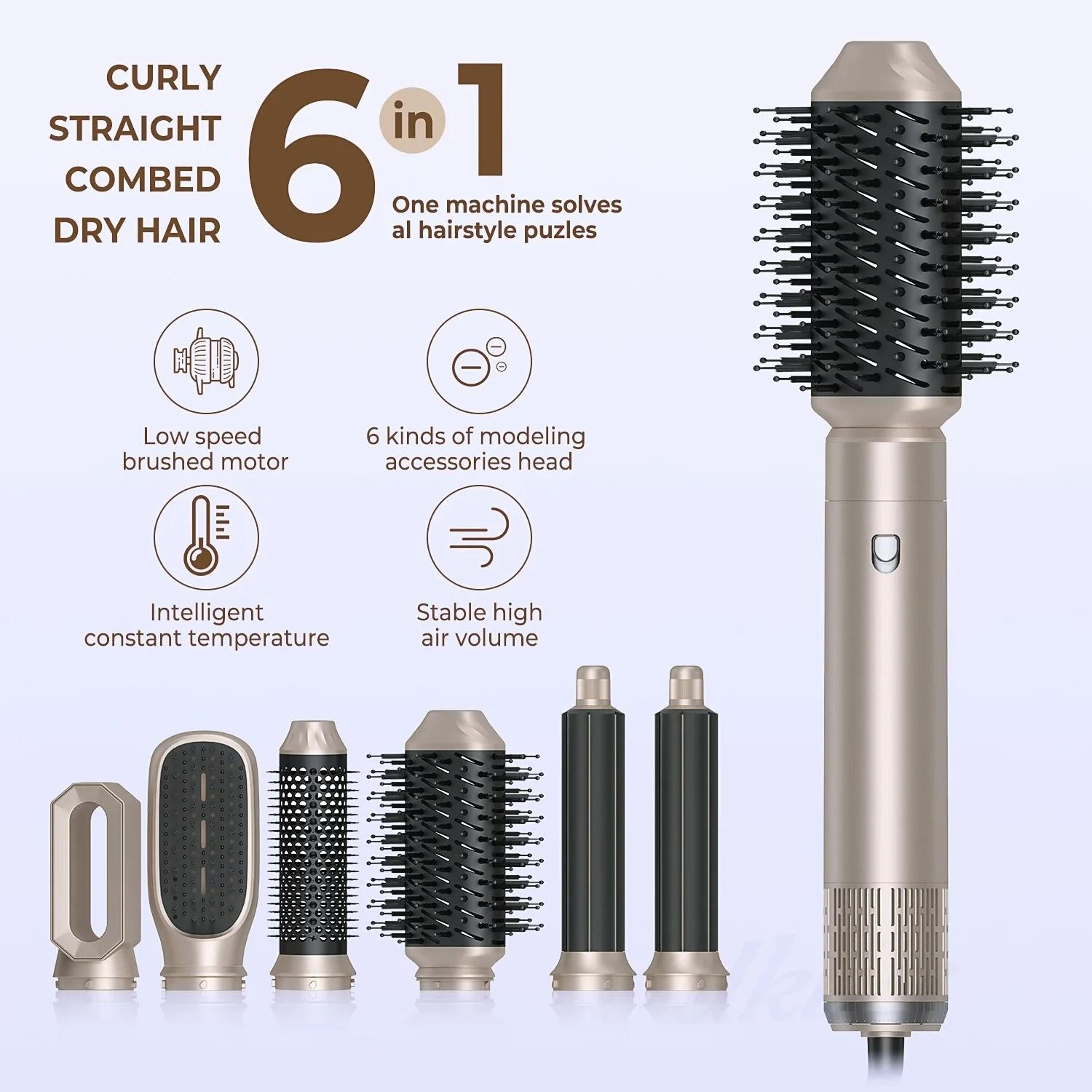 6 in 1 hair dryer and hot air styler set for curling and straightening
