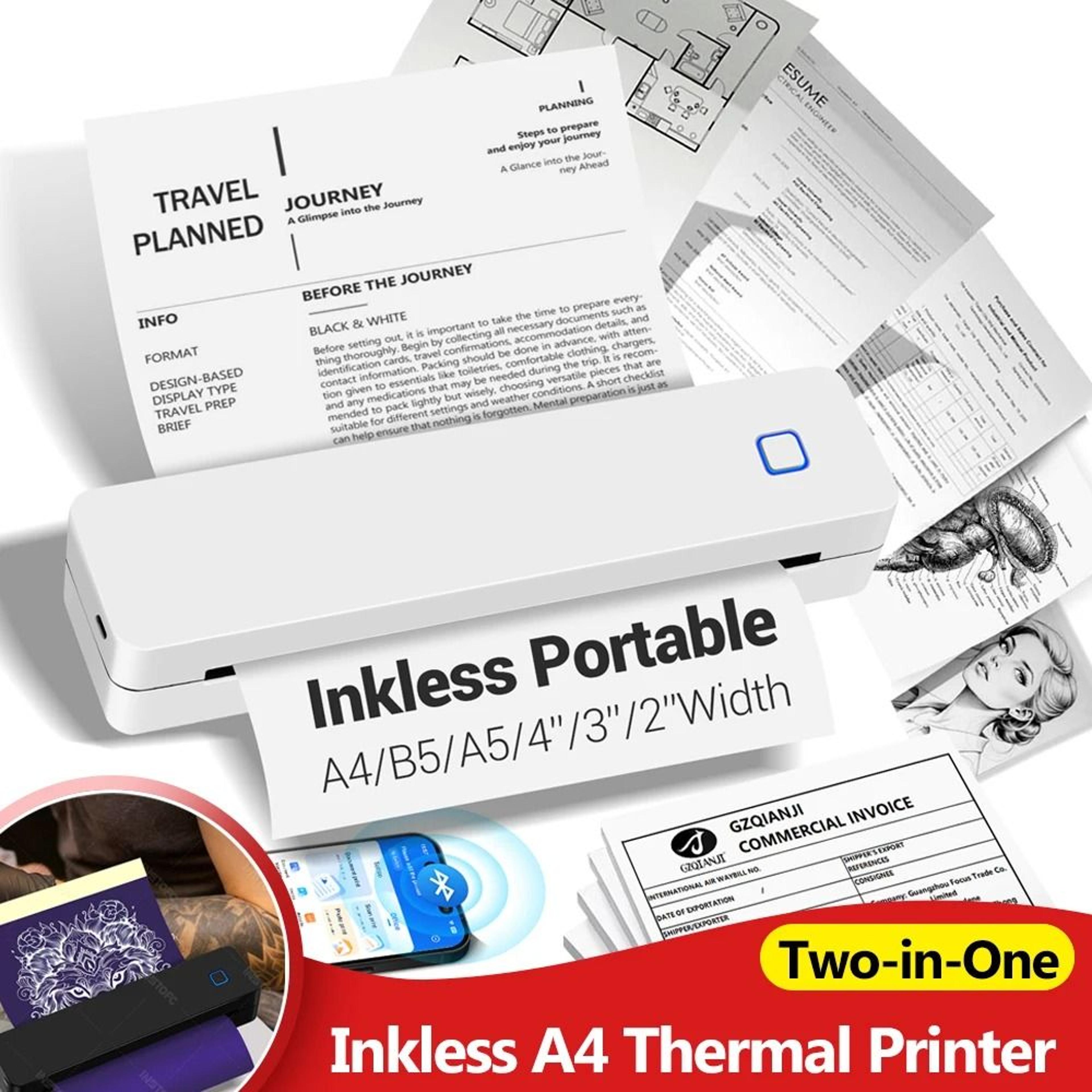 portable bluetooth a4 thermal printer rechargeable inkless printer