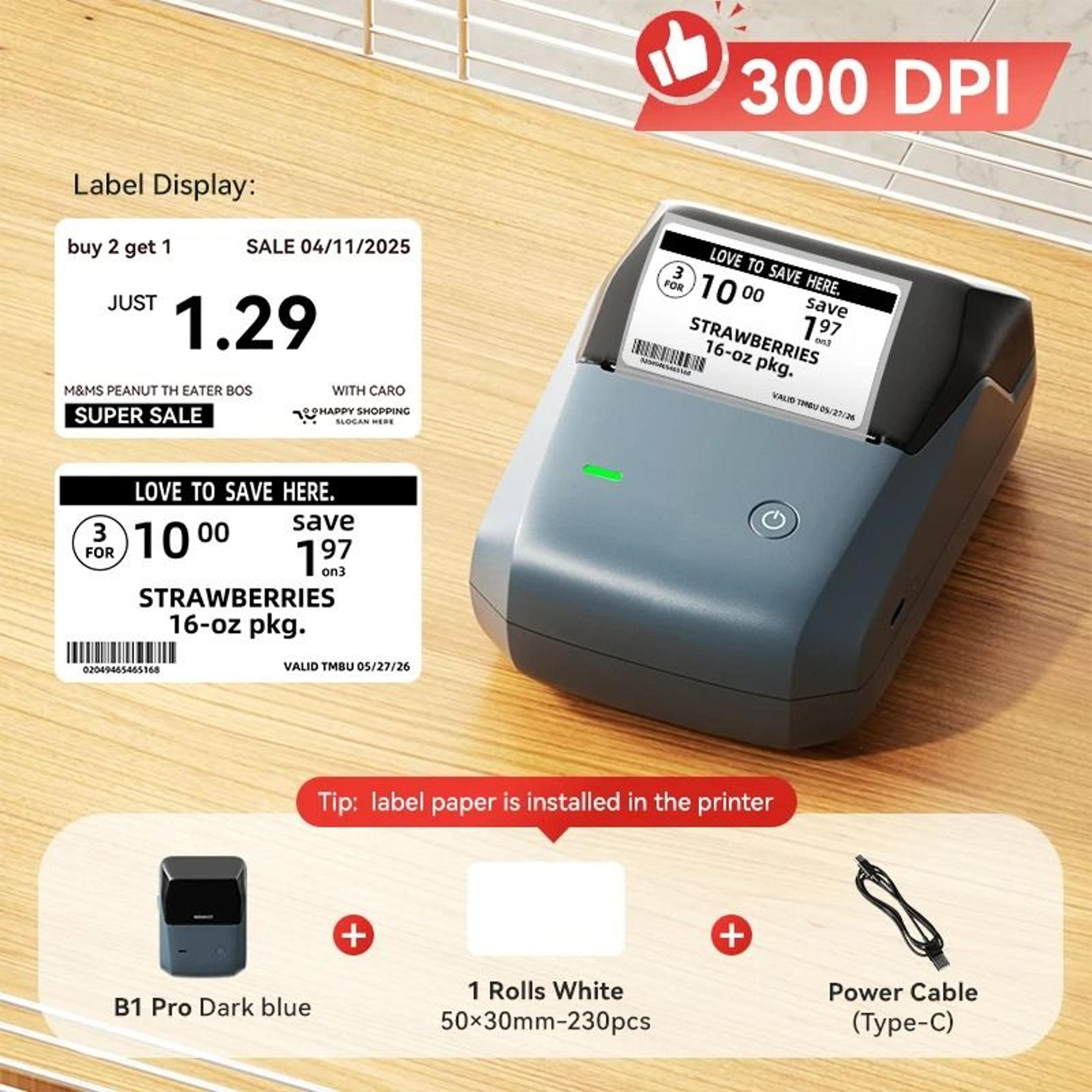 b1 pro 300 dpi bluetooth label printer – dual color inkless sticker maker