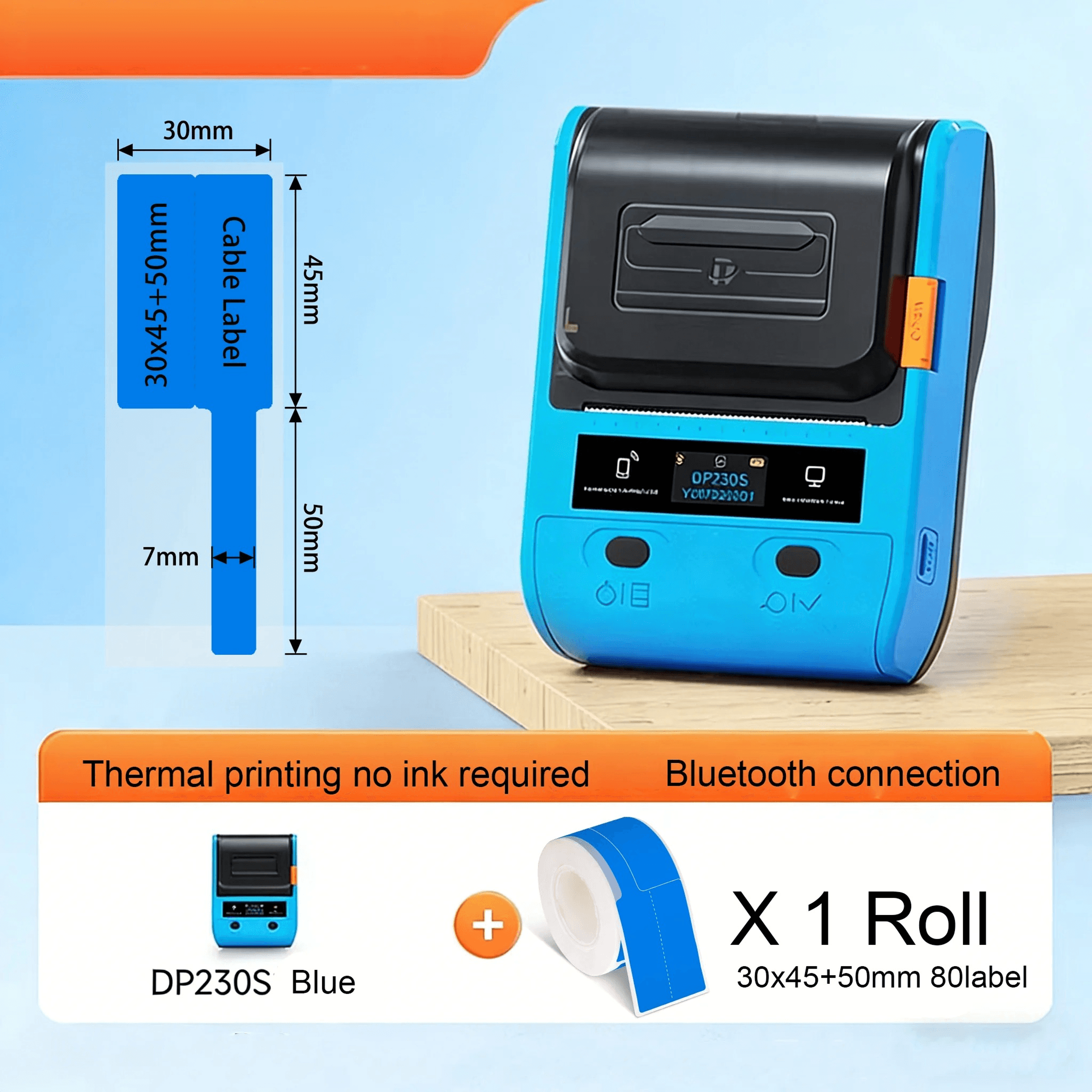 portable bluetooth thermal label printer – 64mm cable and barcode sticker maker