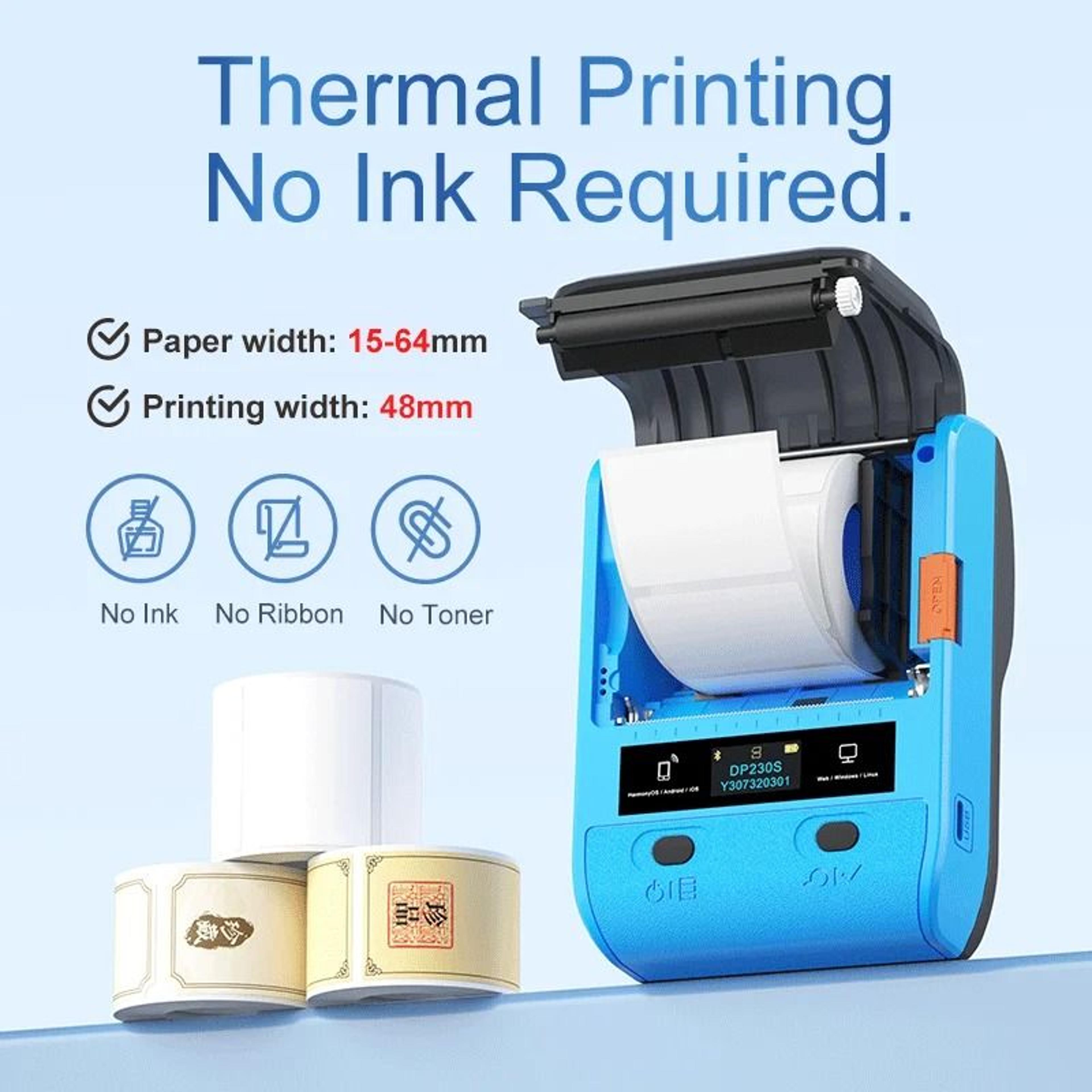 portable bluetooth thermal label printer – wireless inkless barcode sticker maker