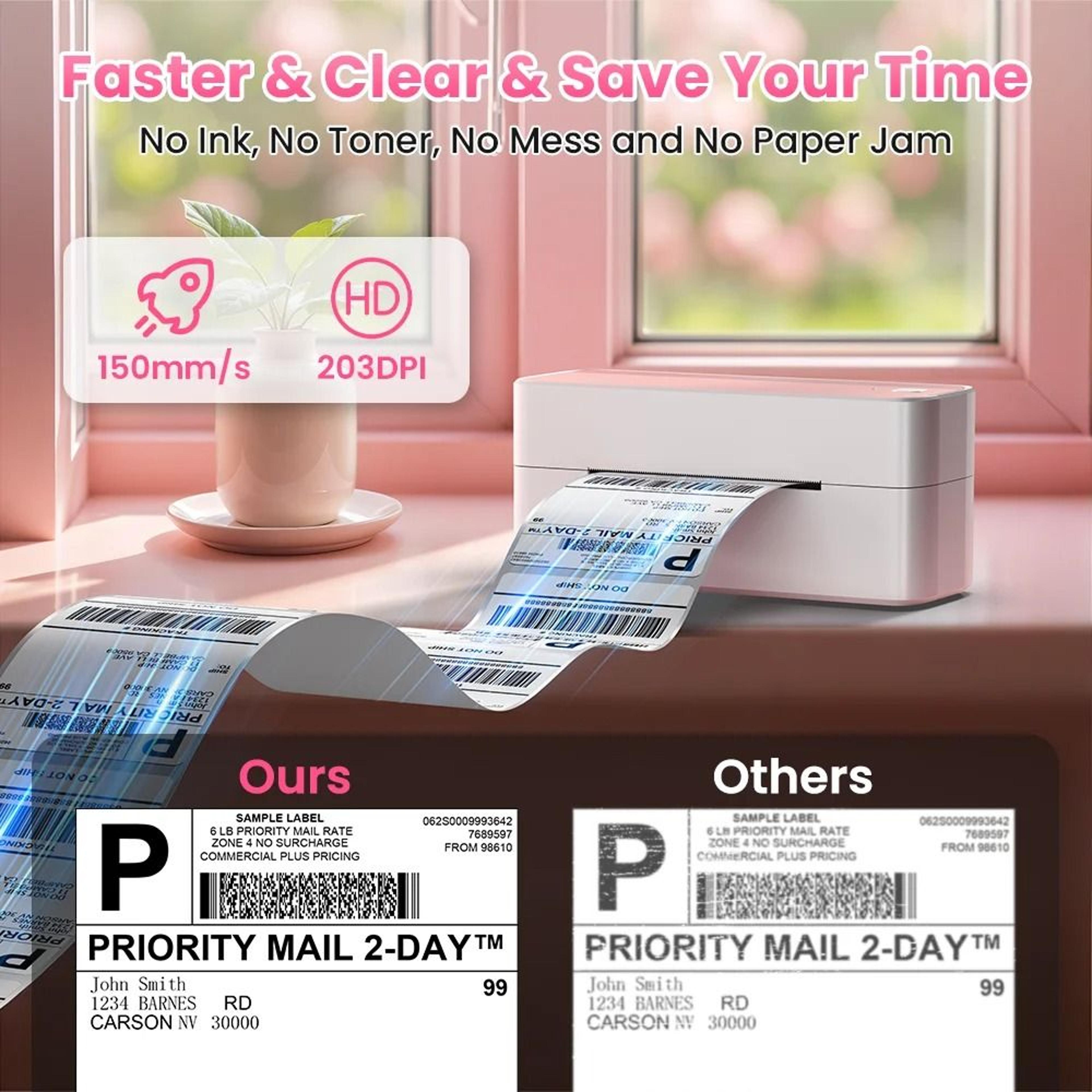4x6 bluetooth thermal shipping label printer – wireless inkless barcode printer
