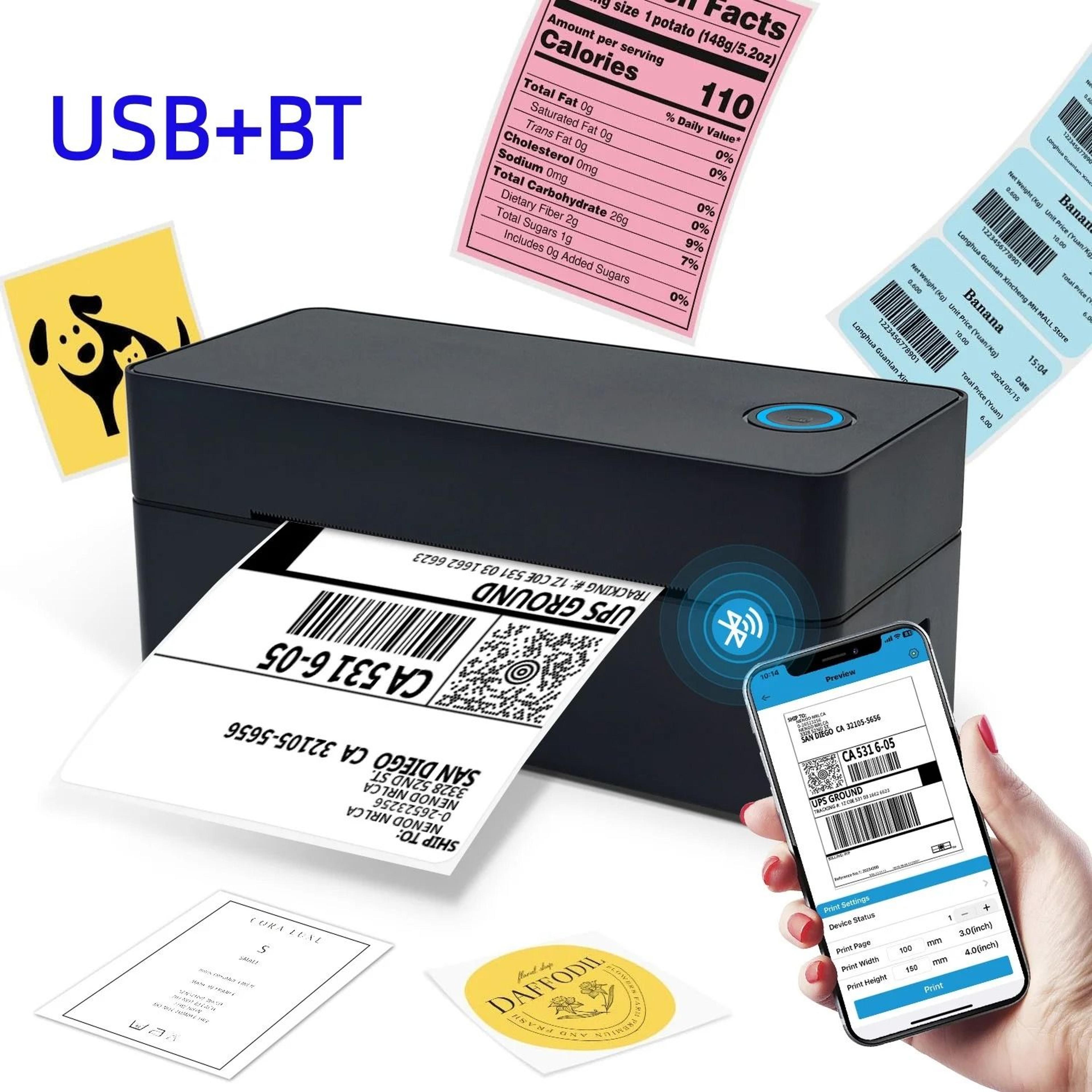 4x6 bluetooth shipping label printer – high speed wireless inkless printer