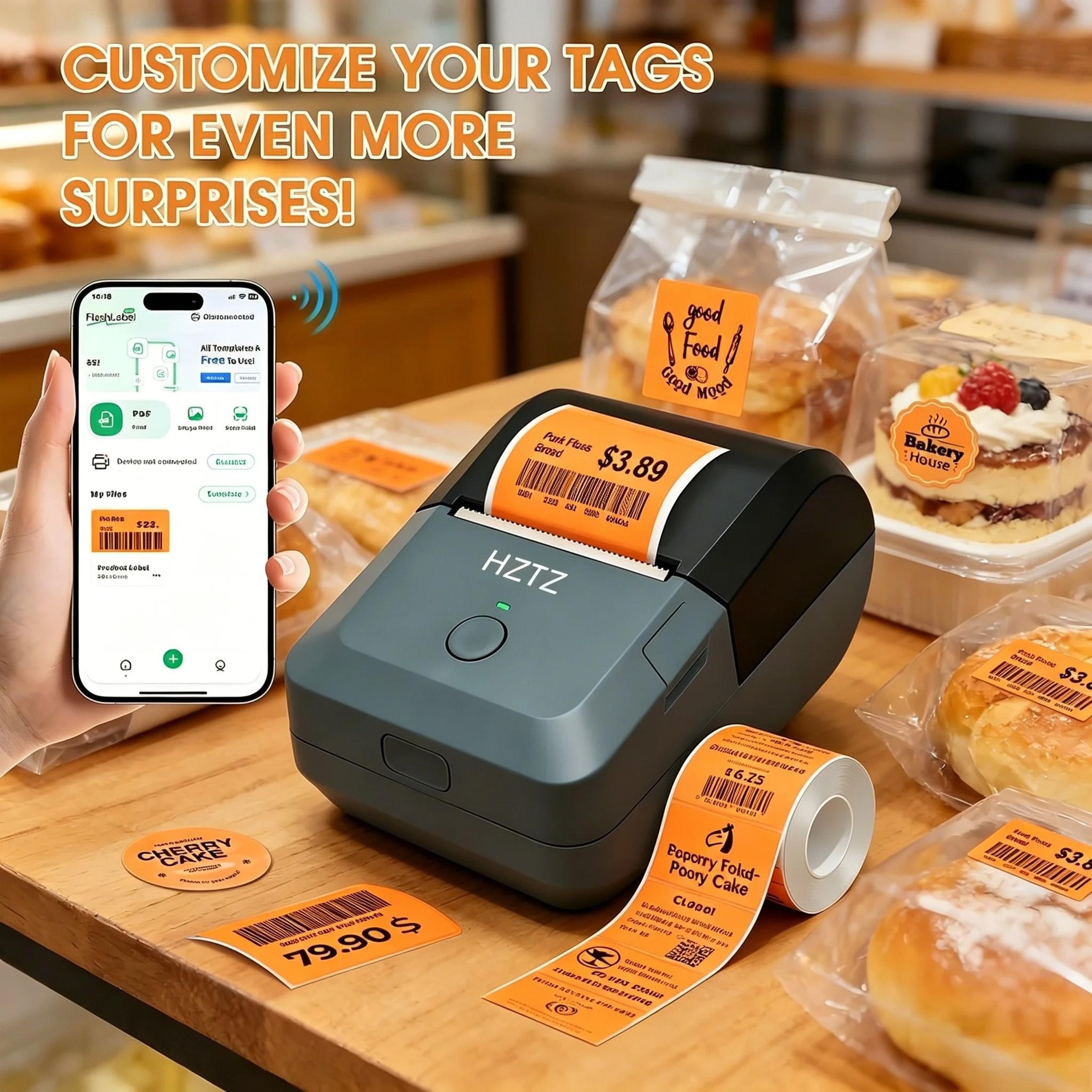 labelbloom mini bluetooth printer – inkless sticker maker for retail and bakery labels