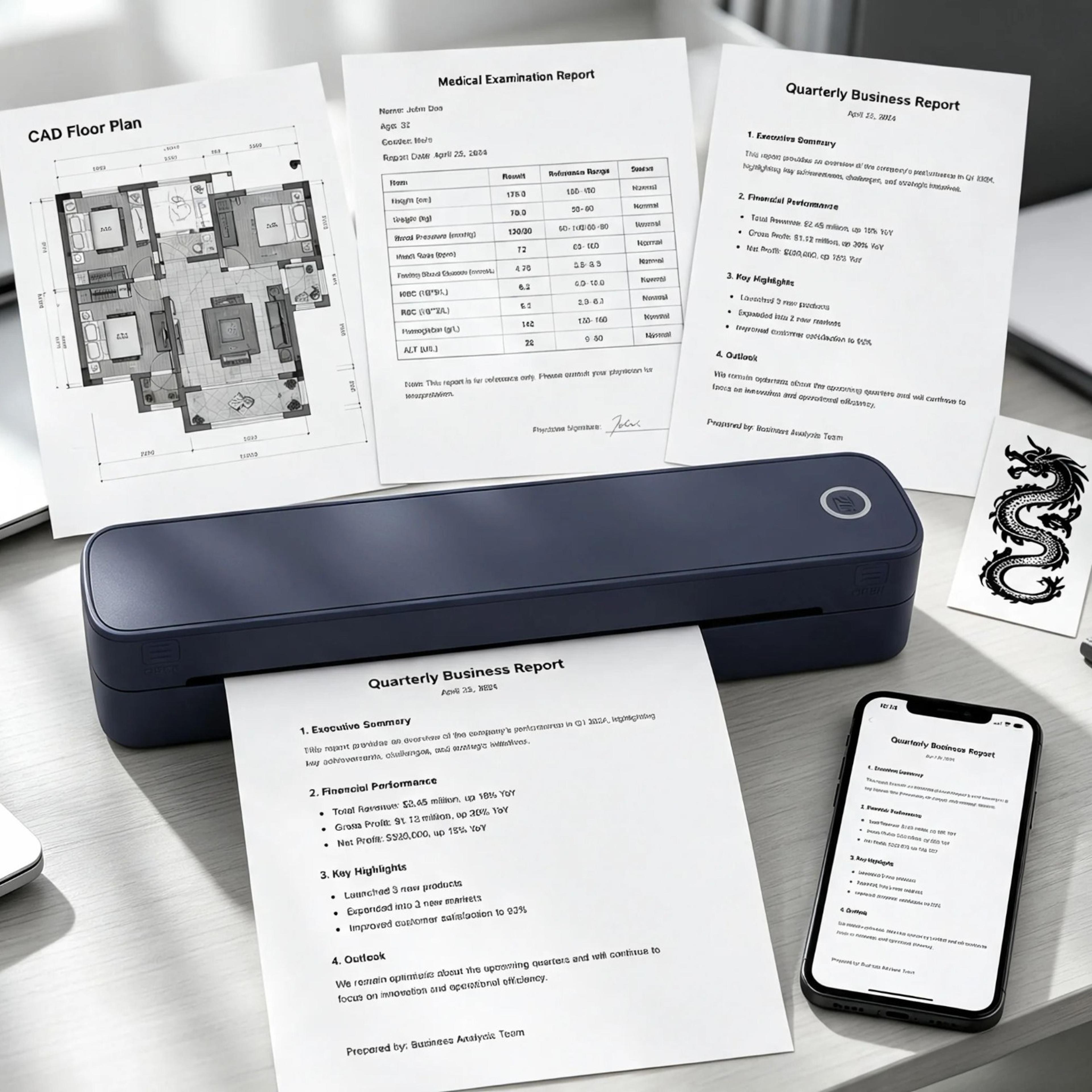 portable wireless a4 thermal printer for travel and office