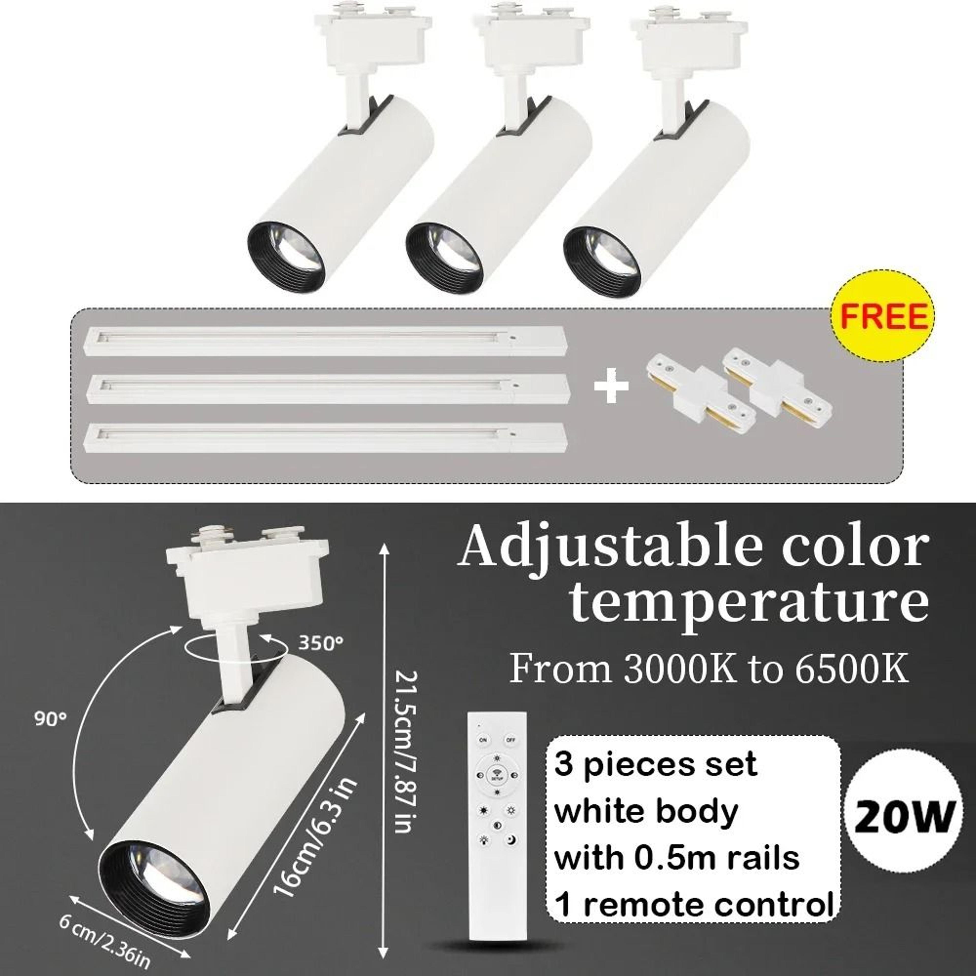 20w dimmable led track light set for bedroom and shop lighting