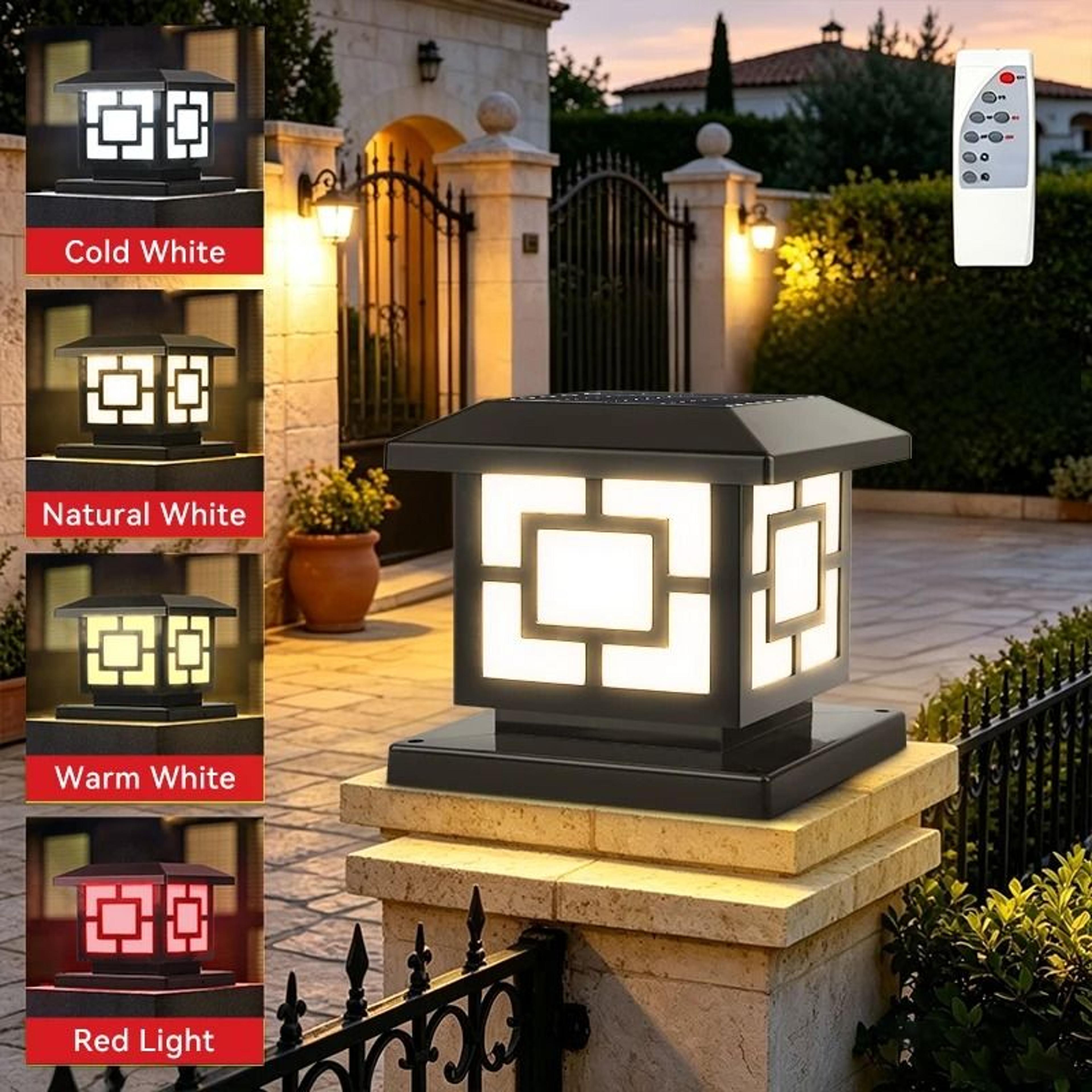 waterproof solar led pillar light with remote control and 4 color modes
