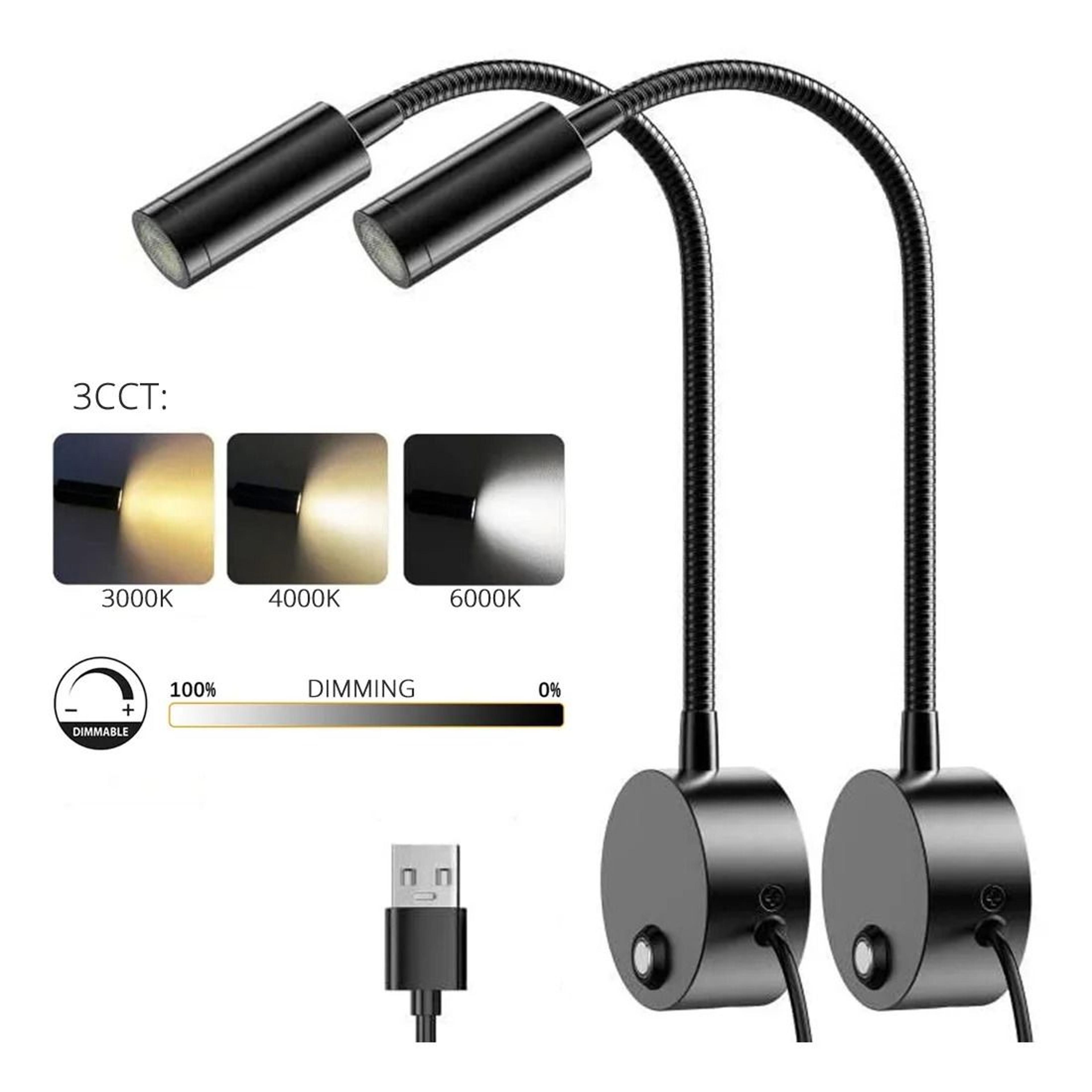 3w dimmable usb bedside reading wall lamp with flexible arm
