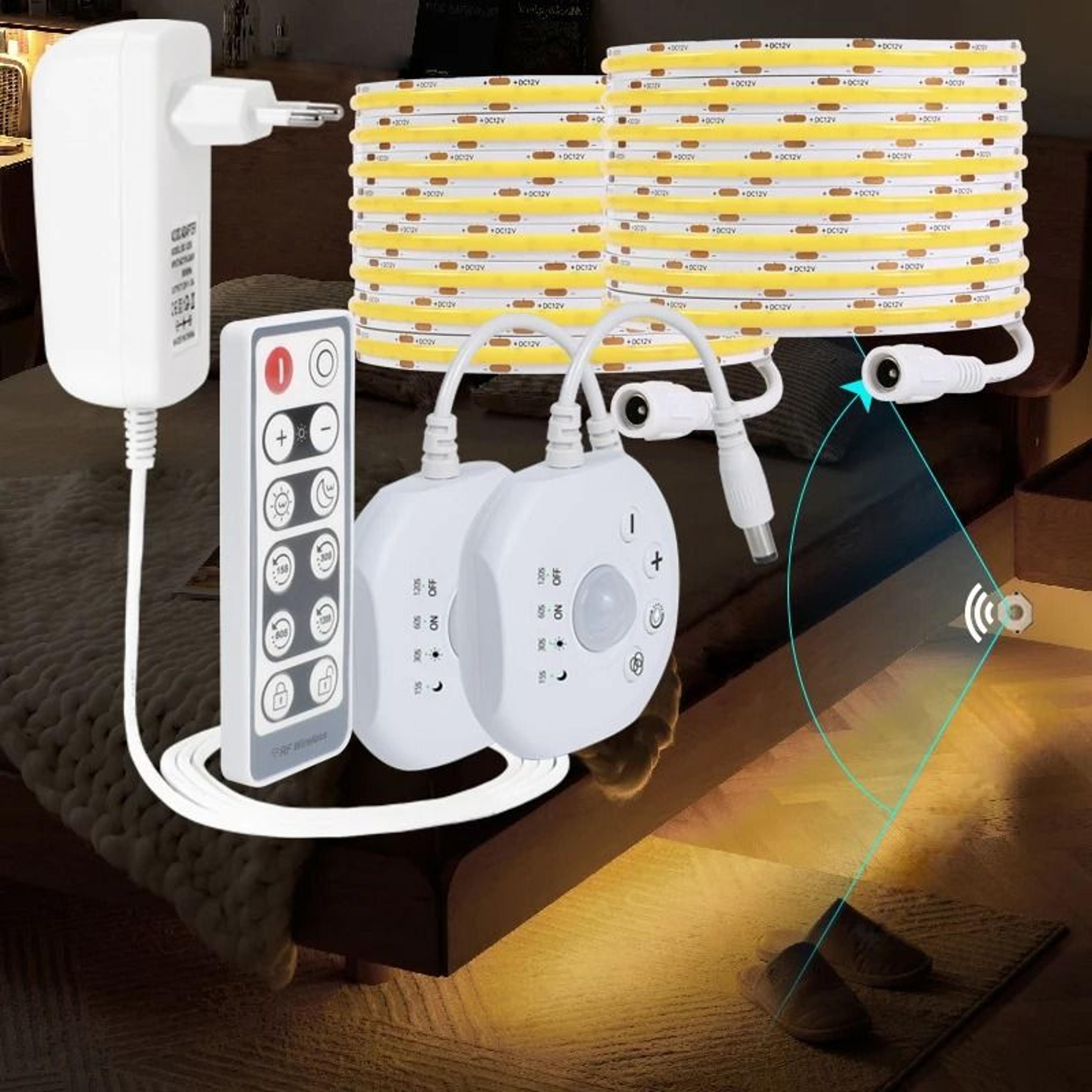 motion sensor led strip light kit with remote dimmer