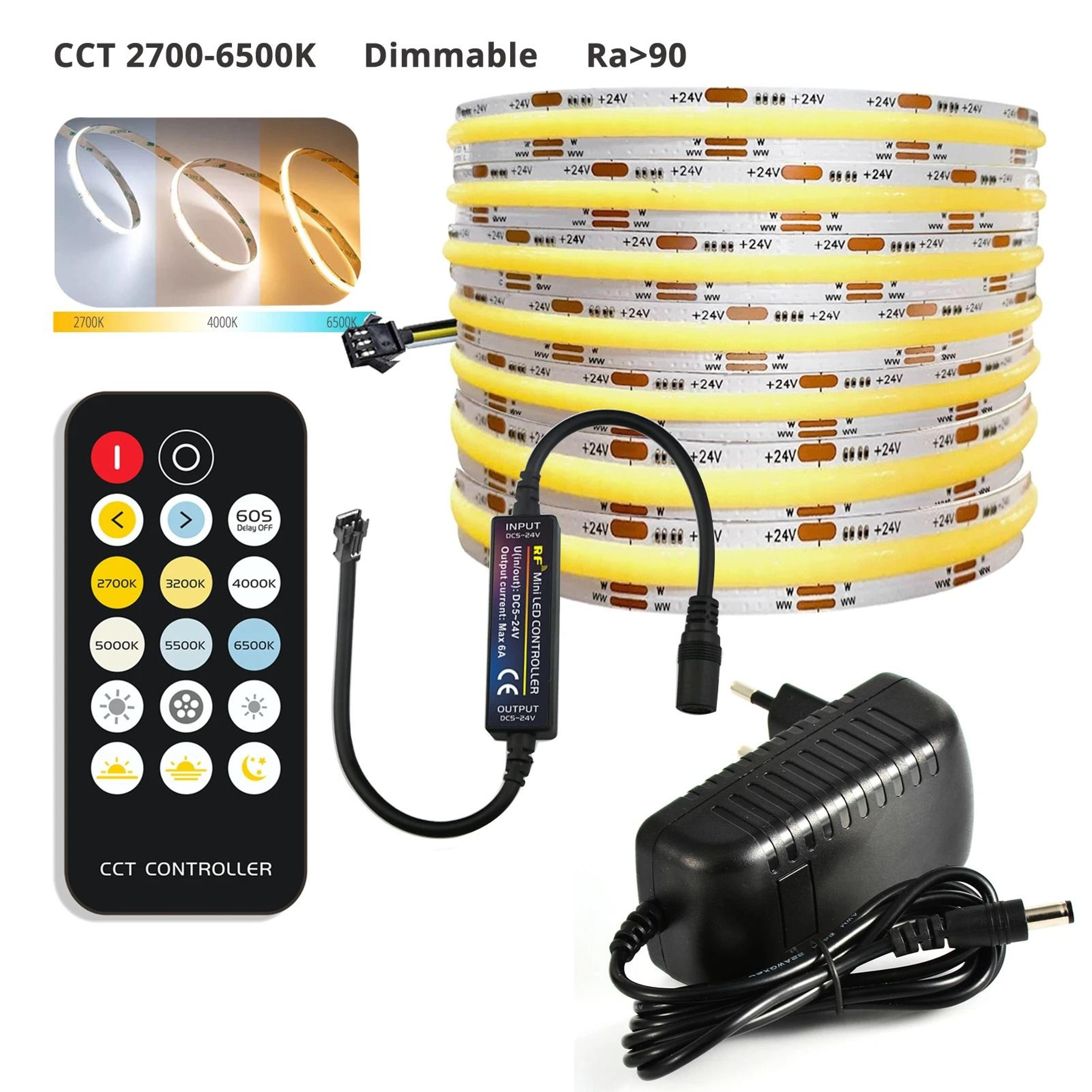24v tunable white cob led strip light kit with remote dimmer