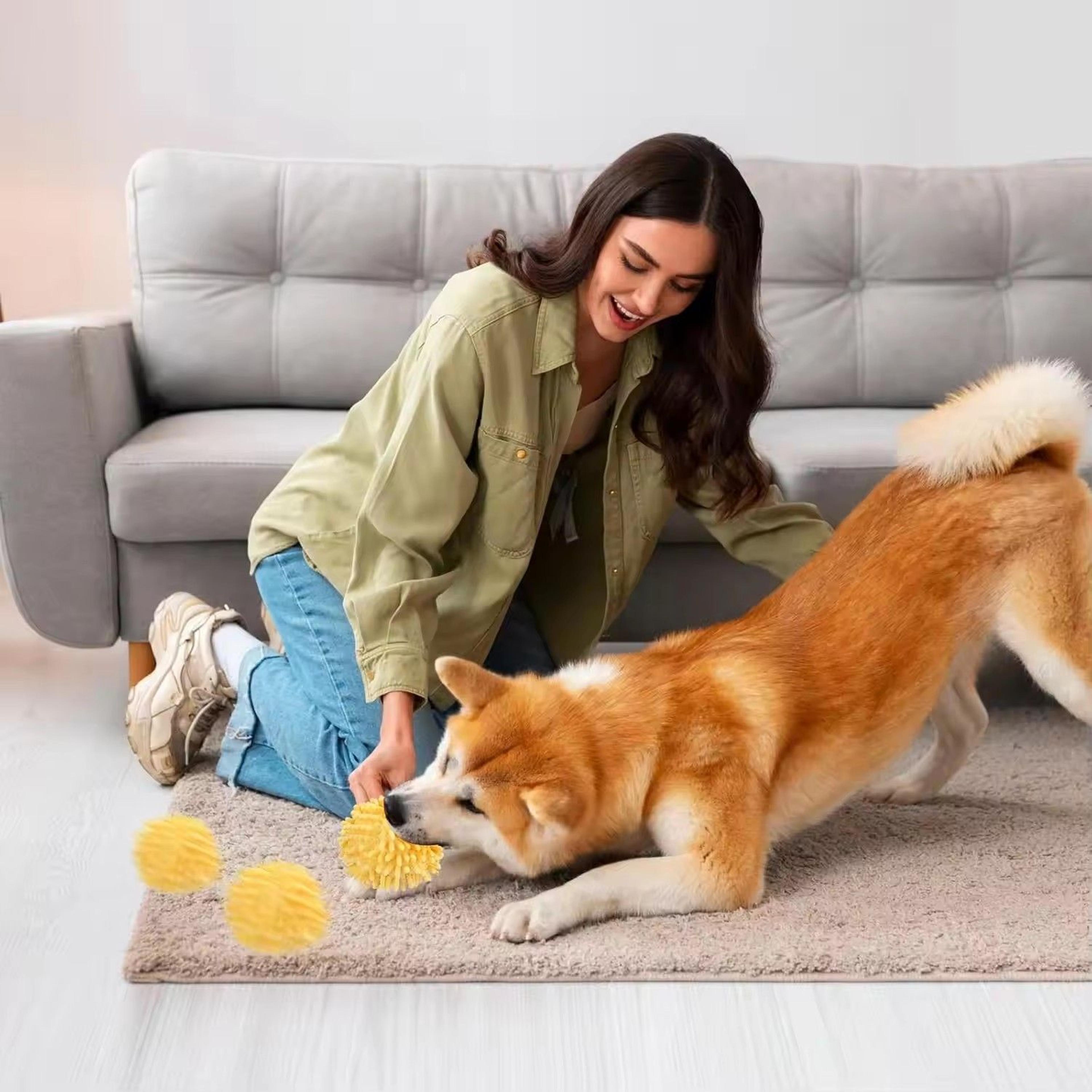 self rolling dog ball with plush cover, motion activated interactive toy