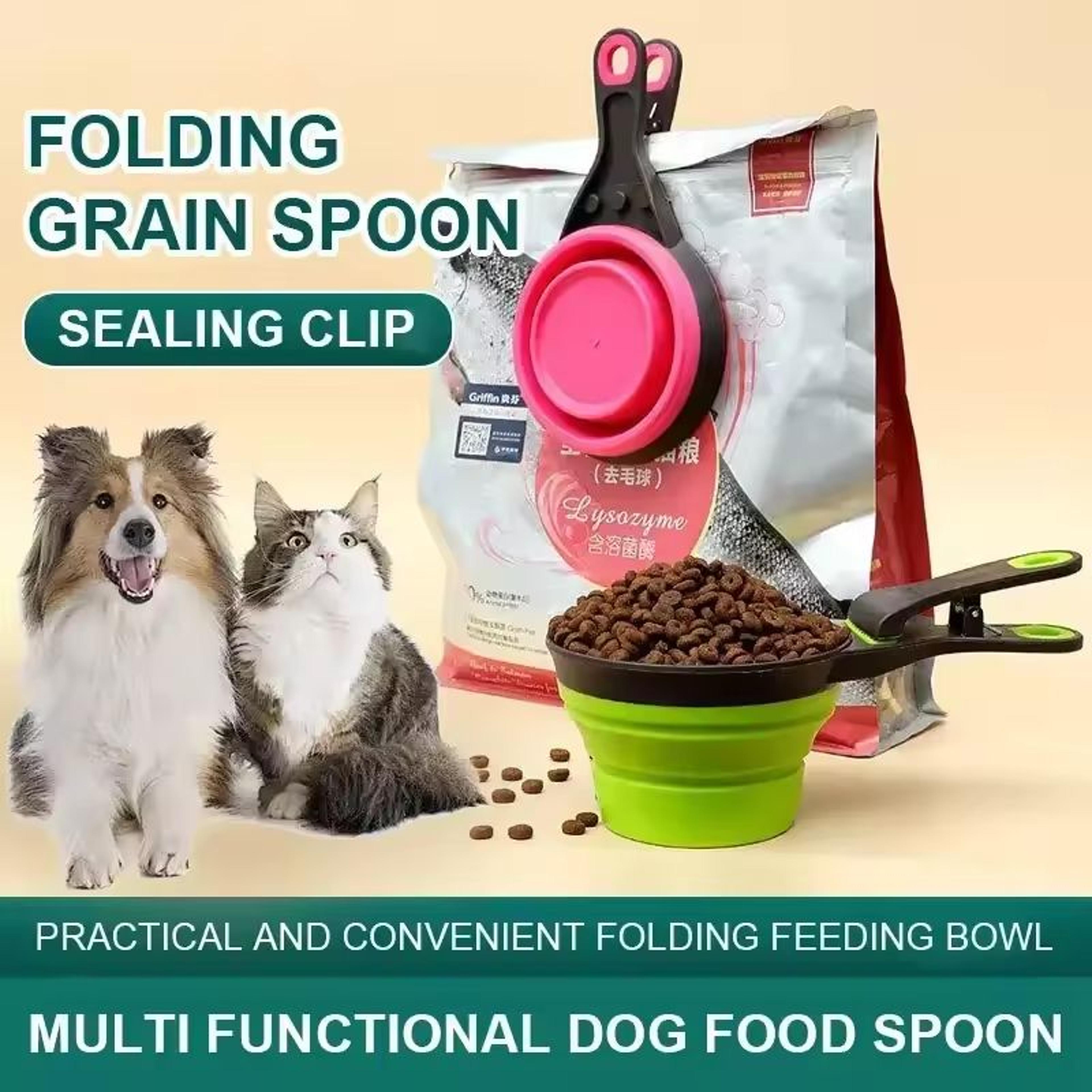 collapsible pet food scoop with clip, dog food measuring cup & travel water spoon