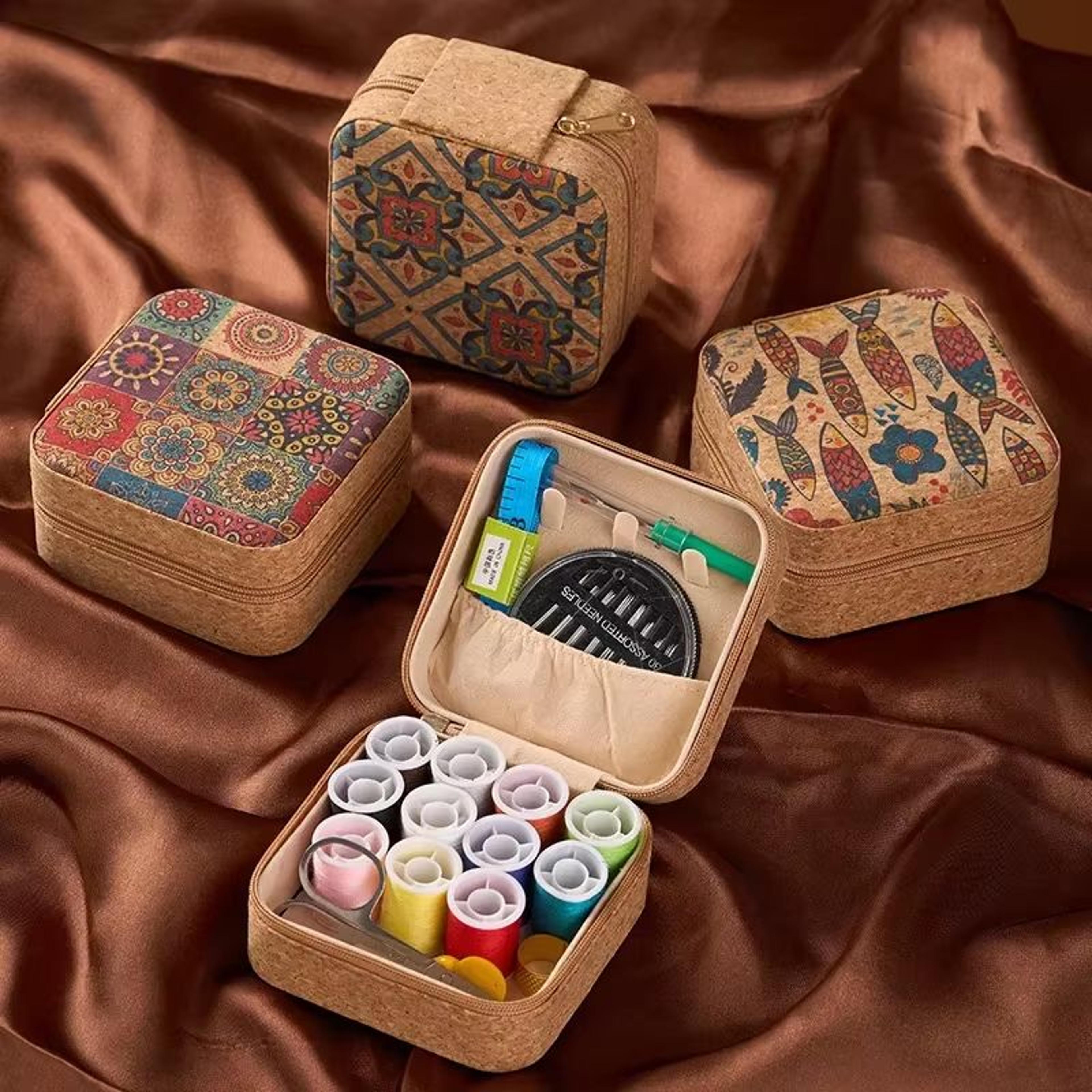 retro portable sewing kit box needle and thread kit for quick home & travel repairs