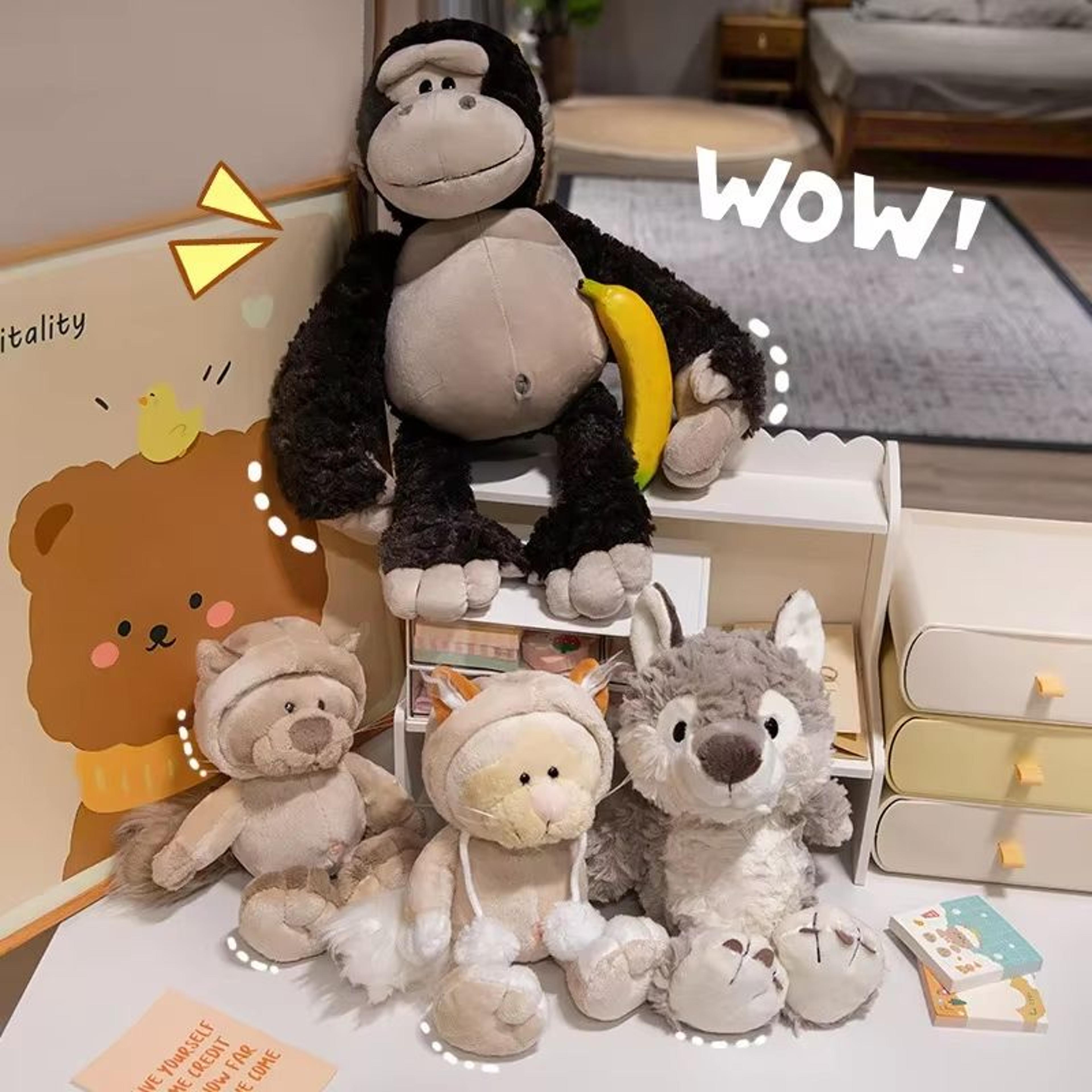 cute cartoon black gorilla plush toy, soft stuffed animal gift for kids