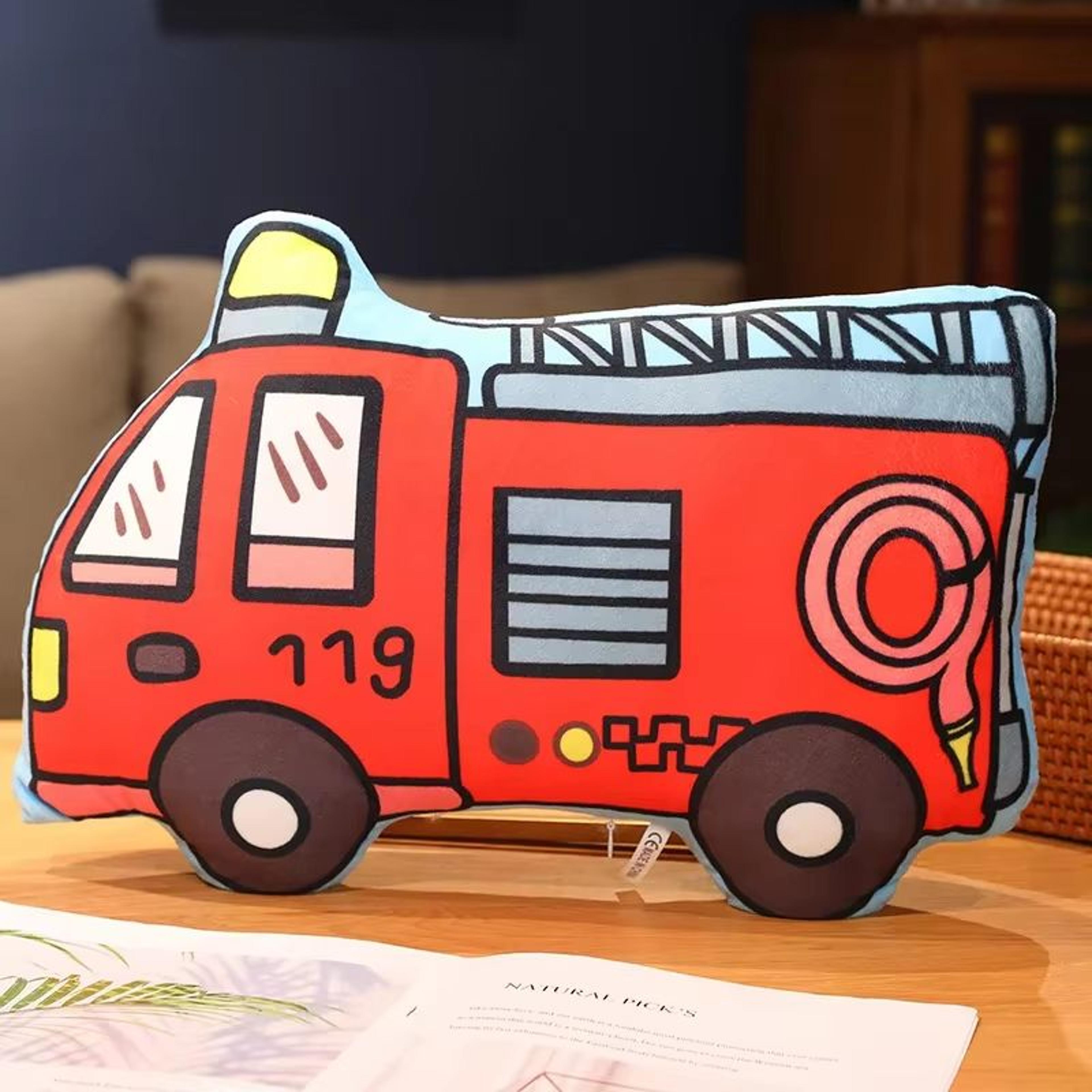 cartoon vehicle plush pillow for kids (fire truck, police car, excavator)