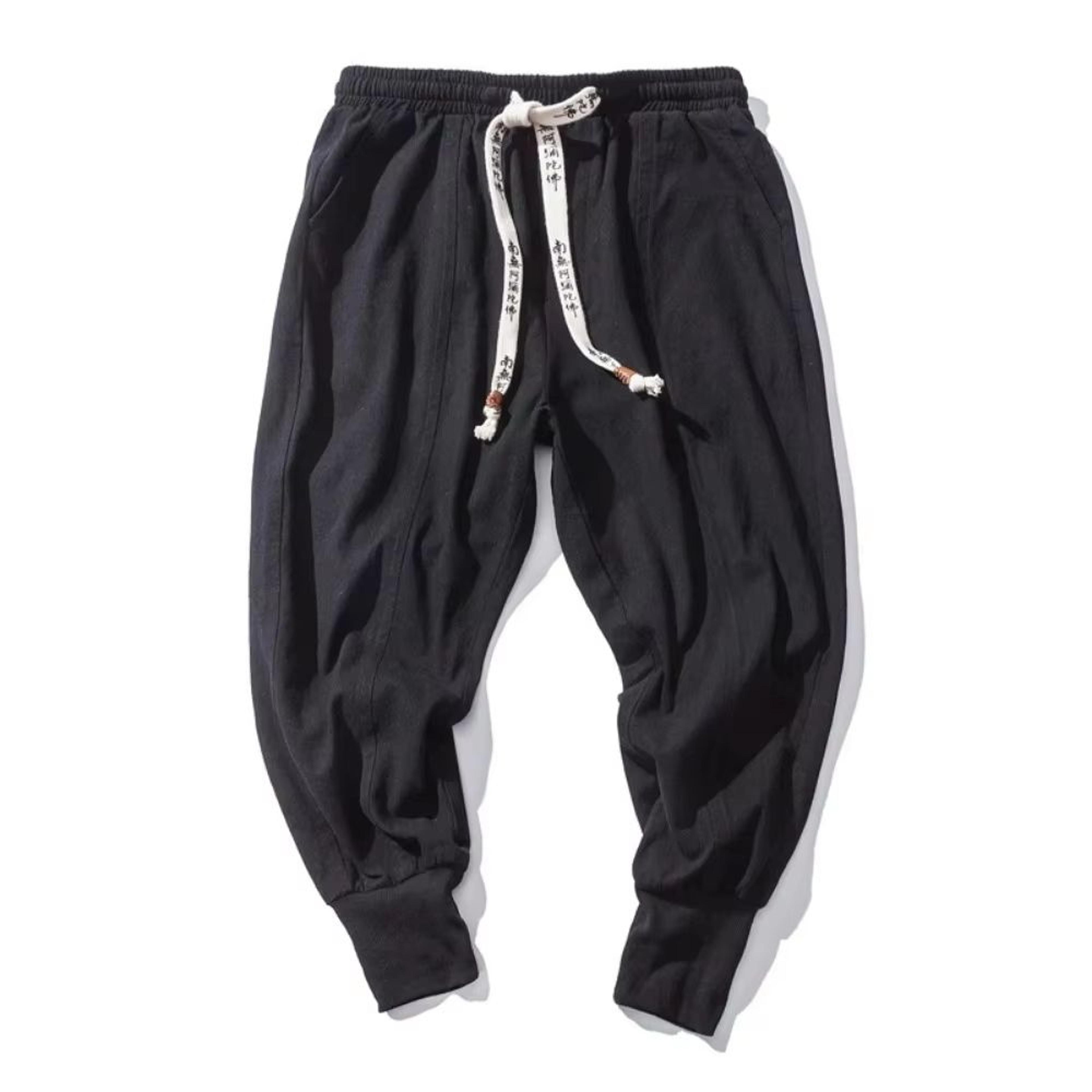 mens cotton-linen harem joggers relaxed drop-crotch streetwear pants