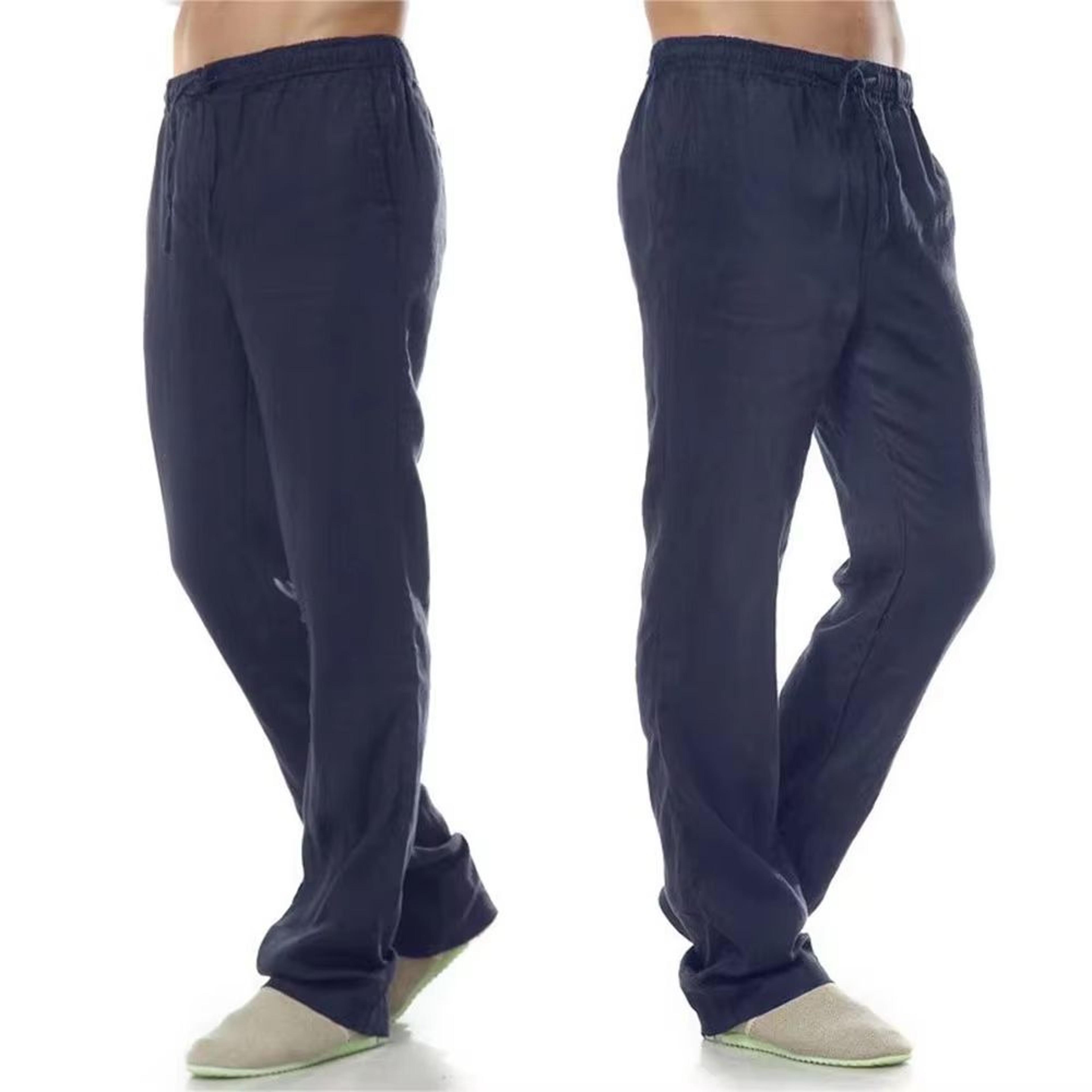 menslinen pants in cotton linen pants men blend - relaxed streetwear linen trousers with back pocket