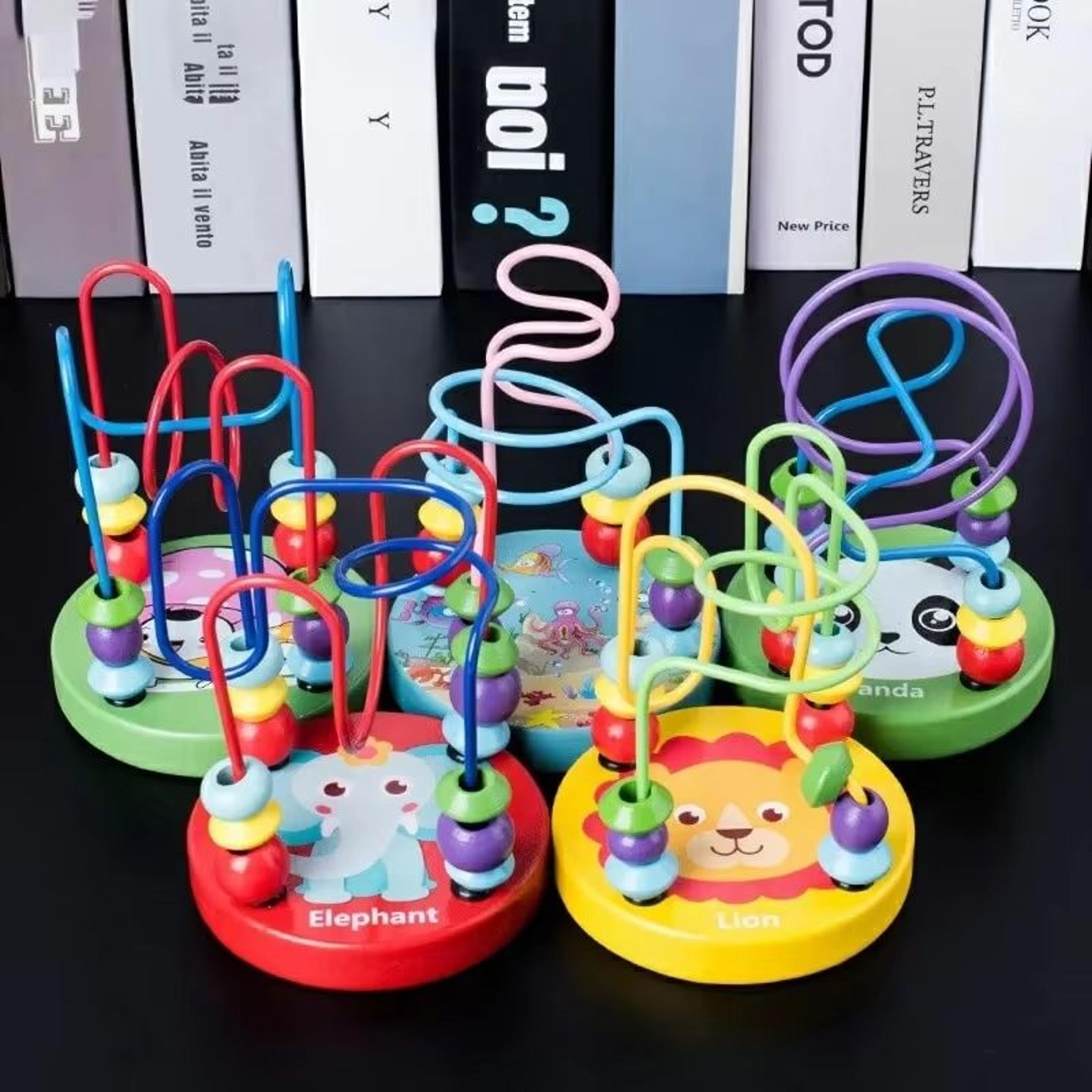 colorful wooden roller coaster bead maze toy for preschool learning