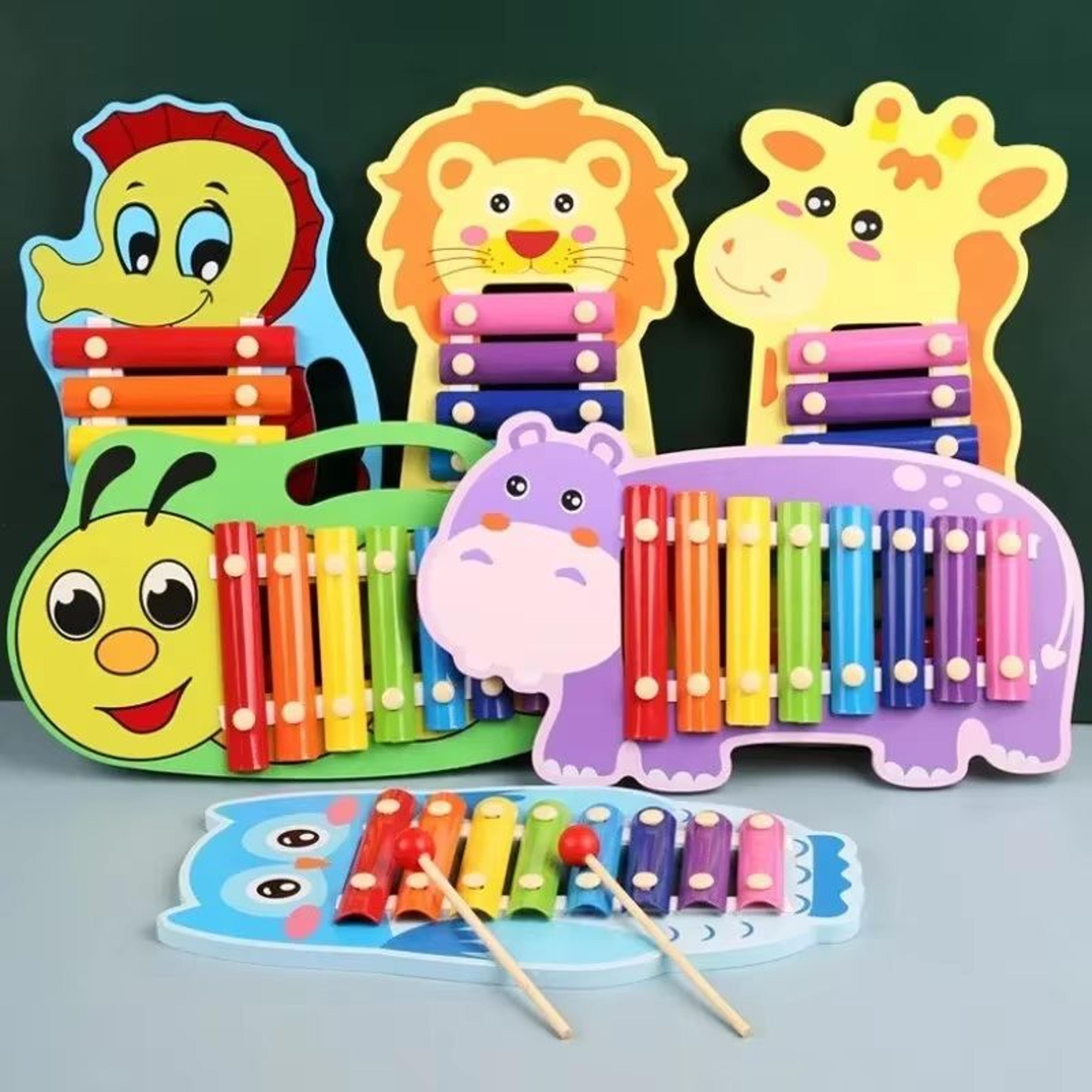 wooden xylophone for kids, 8-note multicolor montessori music toy with mallet