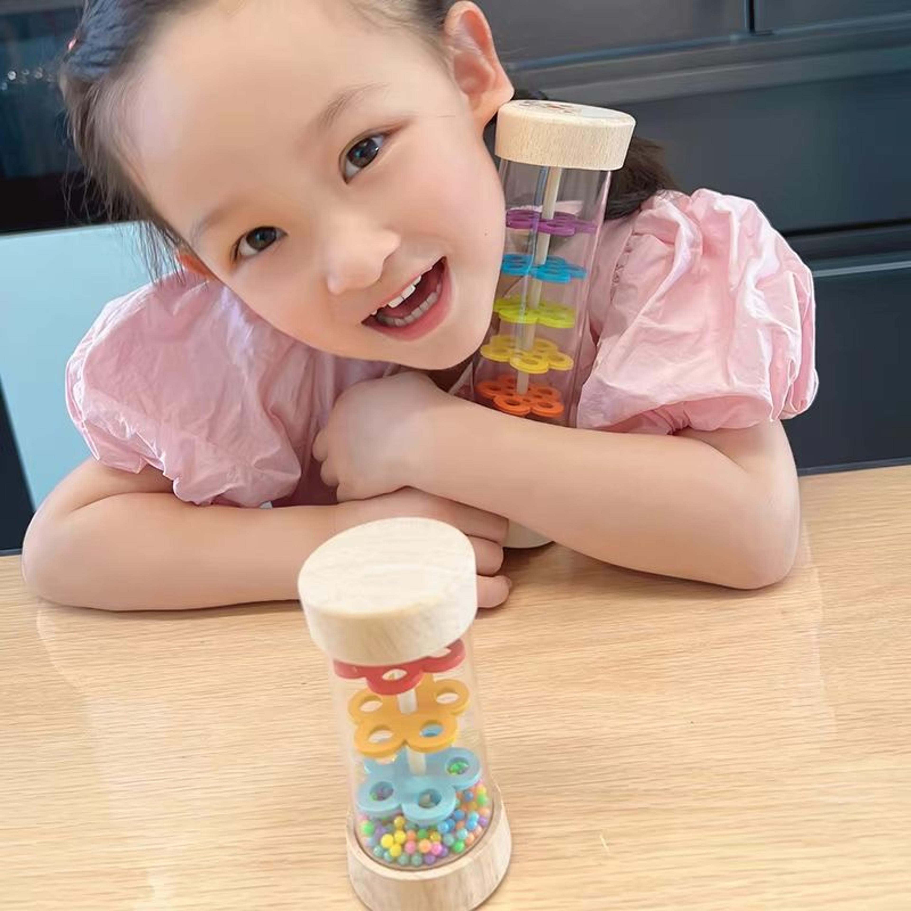 rainbow montessori rain stick baby rainmaker rattle with wooden ends