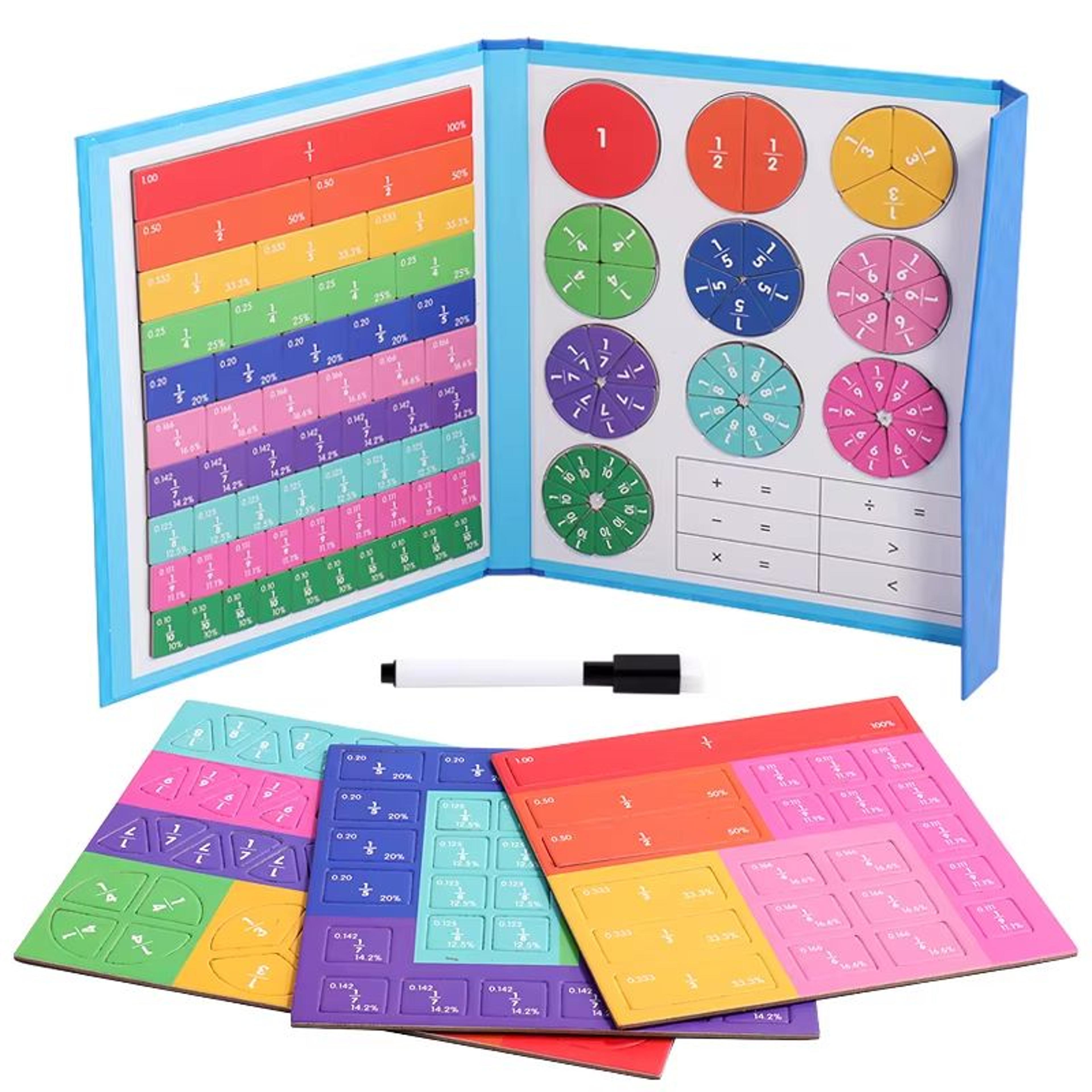 magnetic fraction book wooden learning set - montessori math tiles for kids