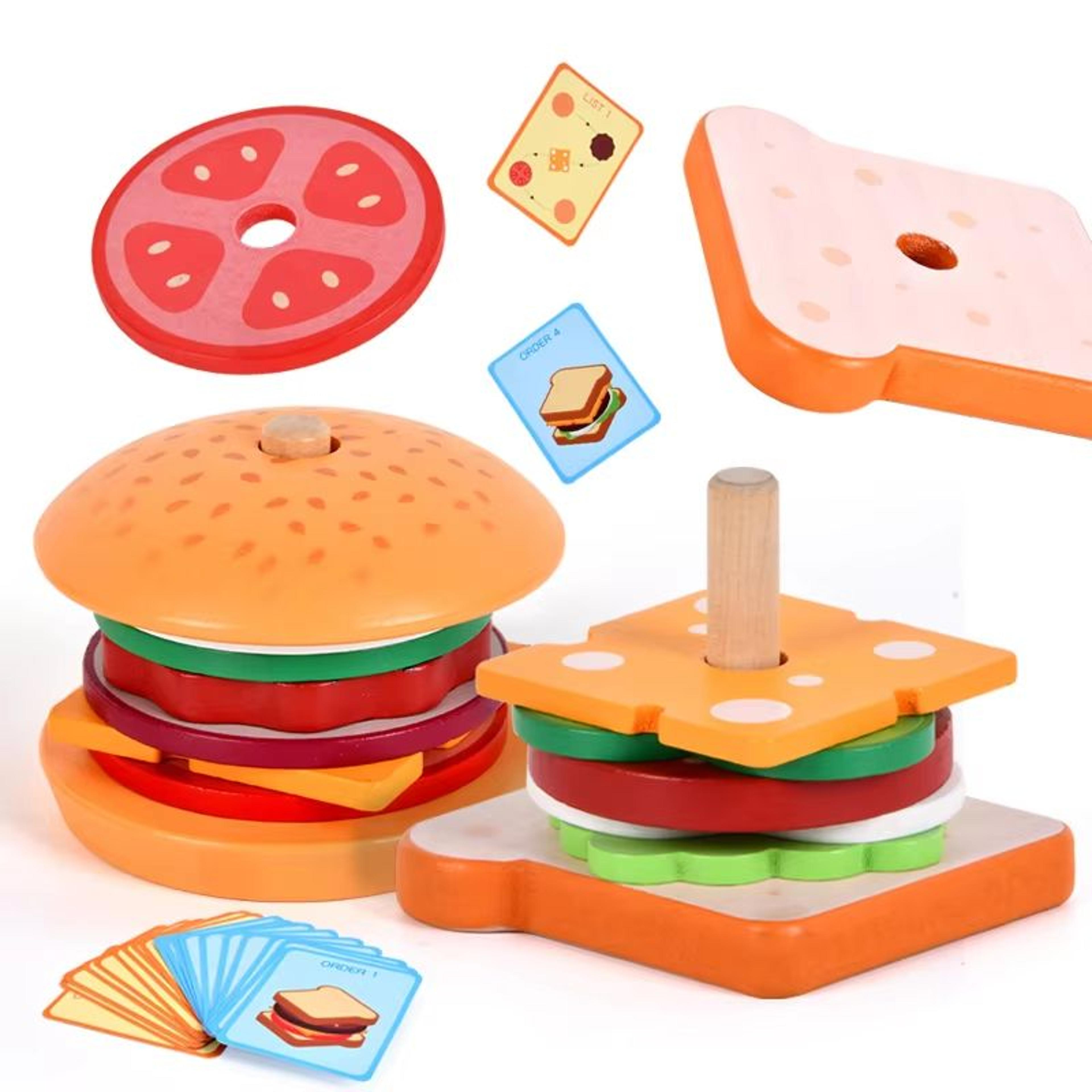 build-a-burger wooden burger stacking toy for toddlers