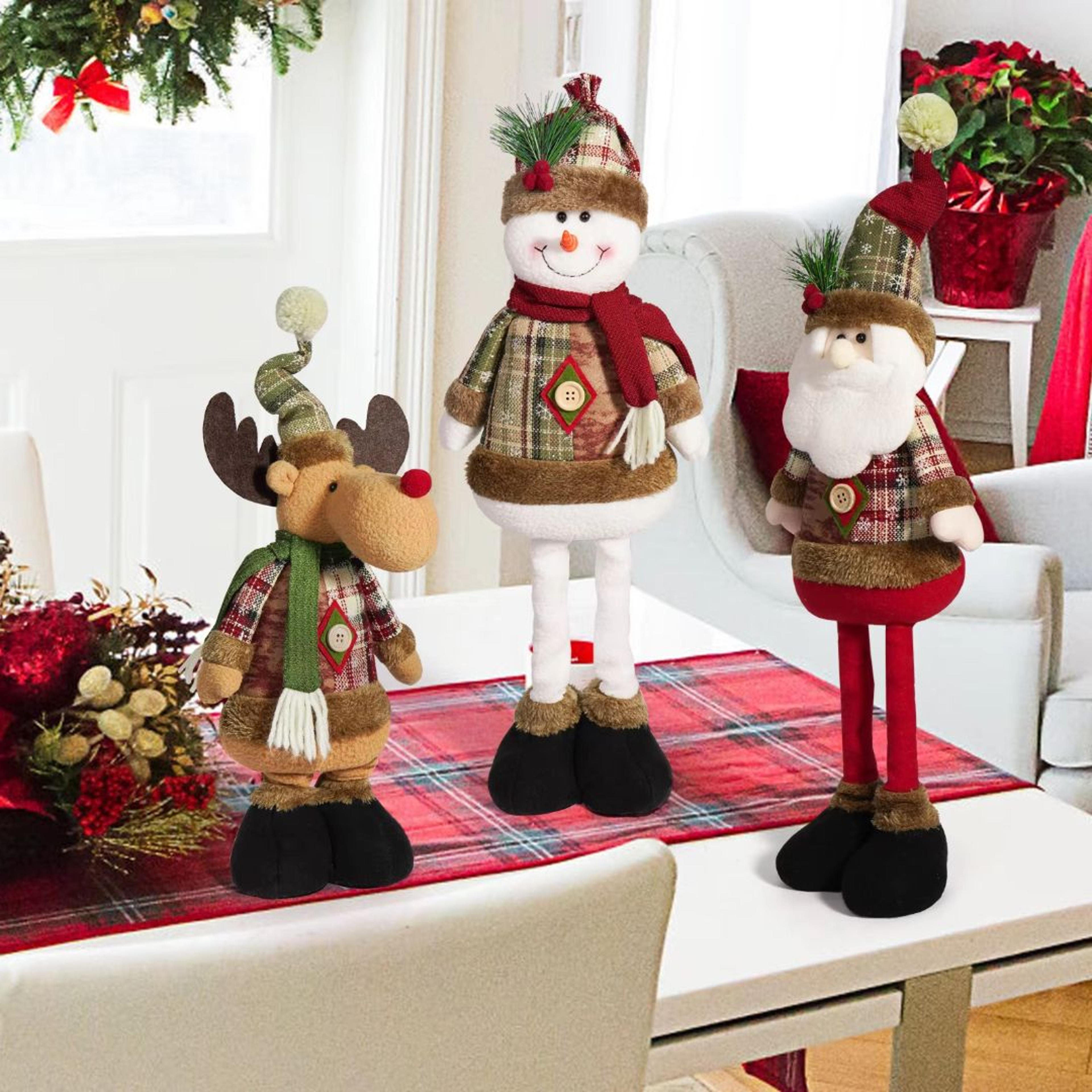 stretchable plaid santa snowman reindeer set of 3 cozy christmas plush doll decor
