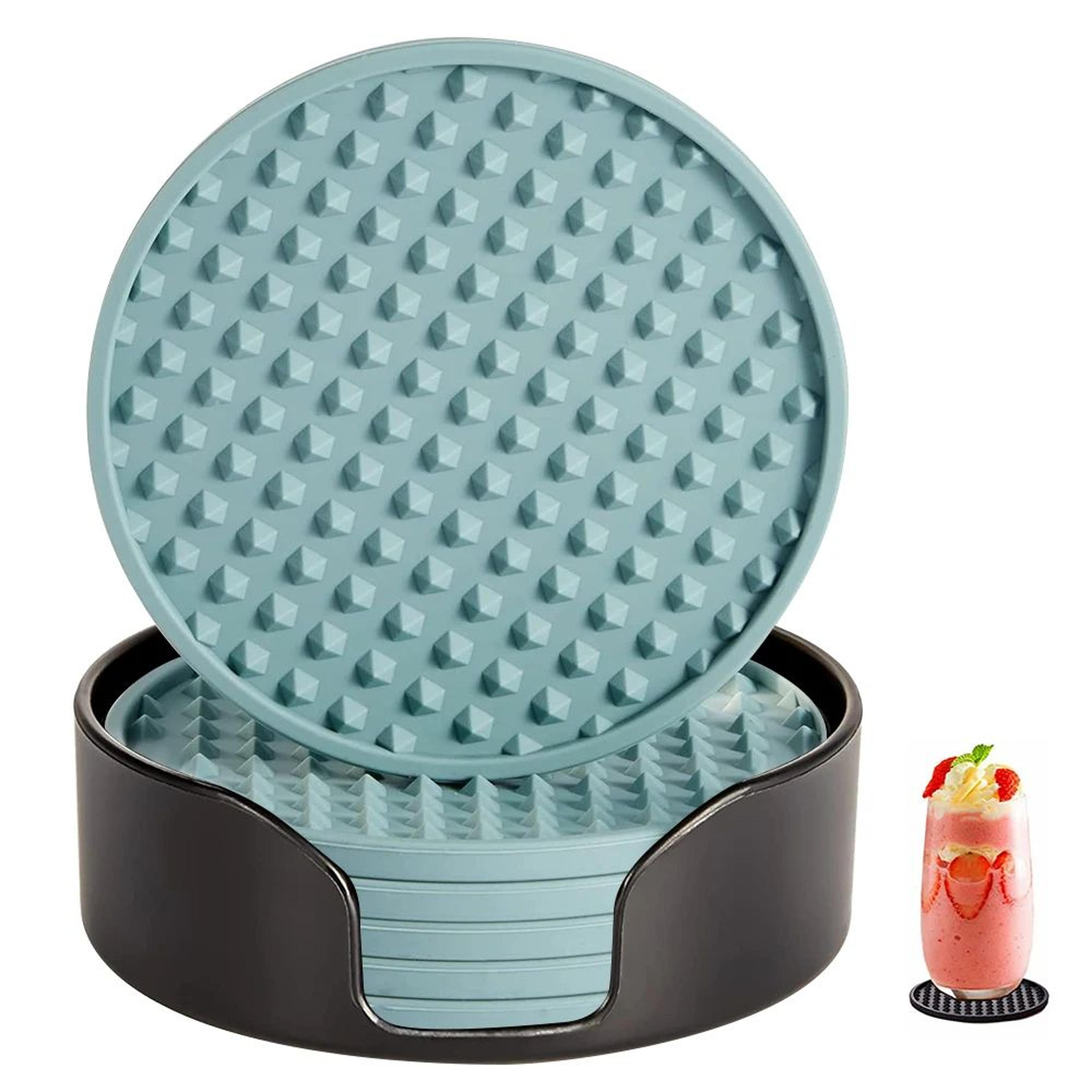 silicone drink coaster set with holder – heat-resistant non-slip cup coasters (6–7 pcs)