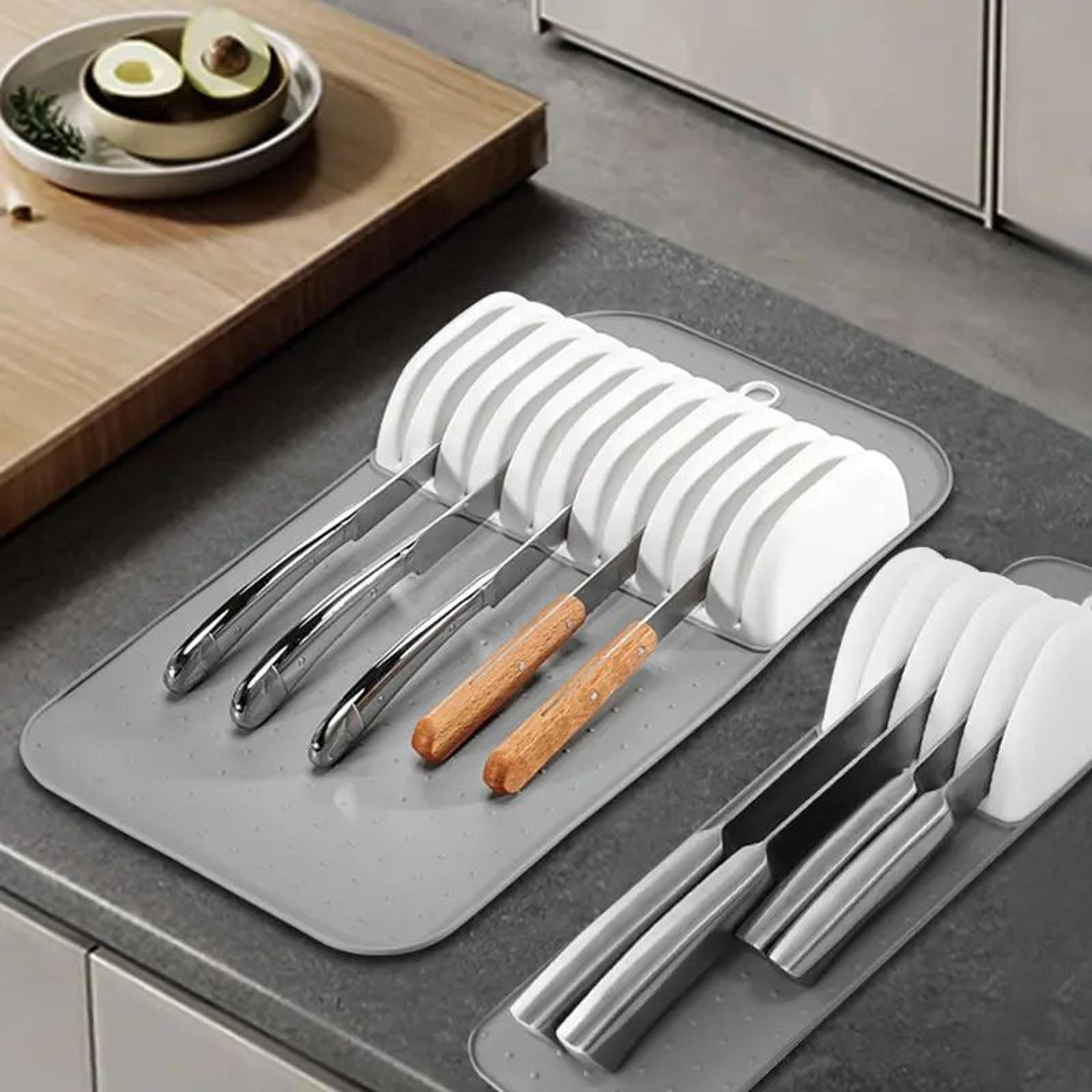 large knife drawer organizer mat – non-slip kitchen knife holder with 5 or 11 slots