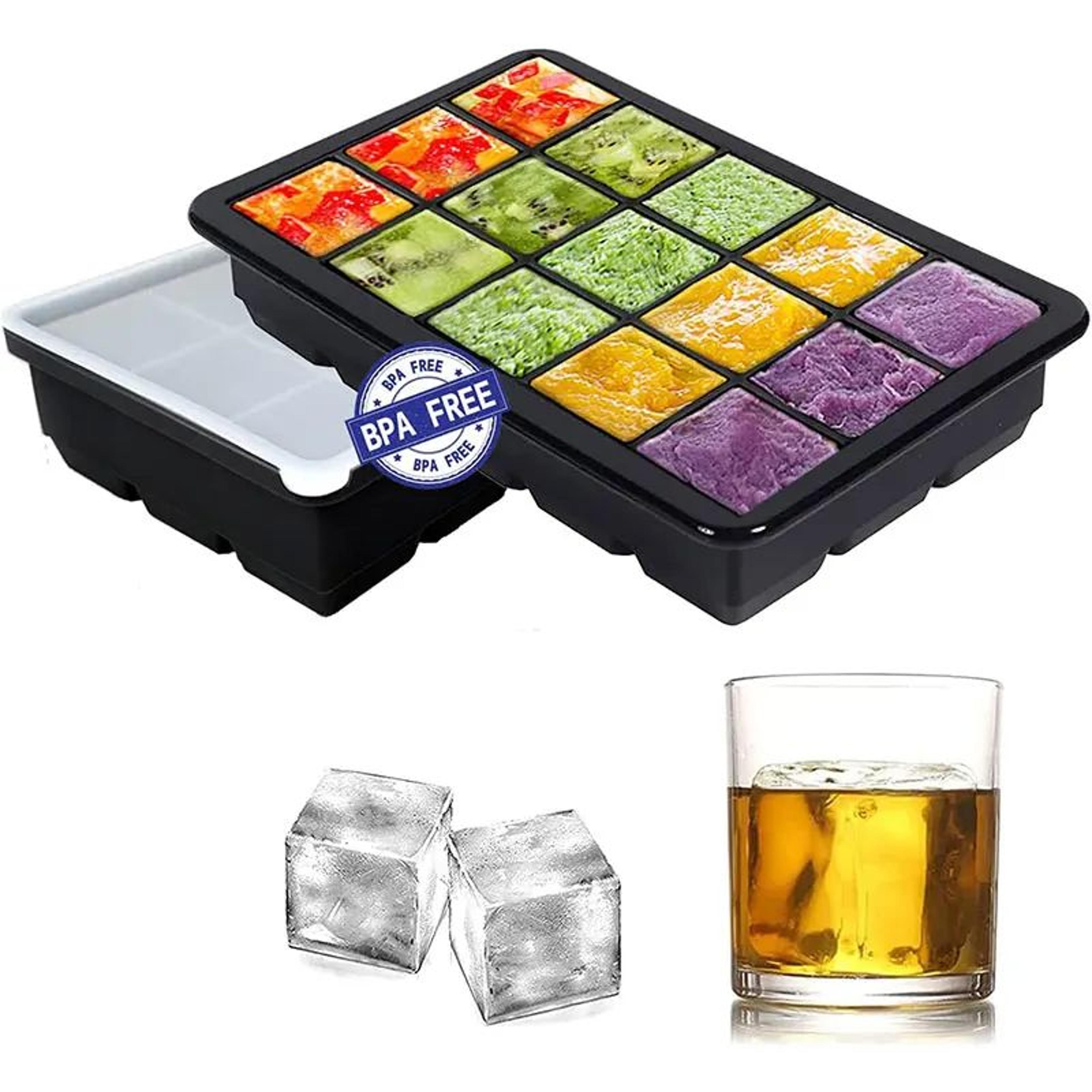 large square silicone ice cube trays with lid – stackable big ice mold for freezer (6 or 15 grid)