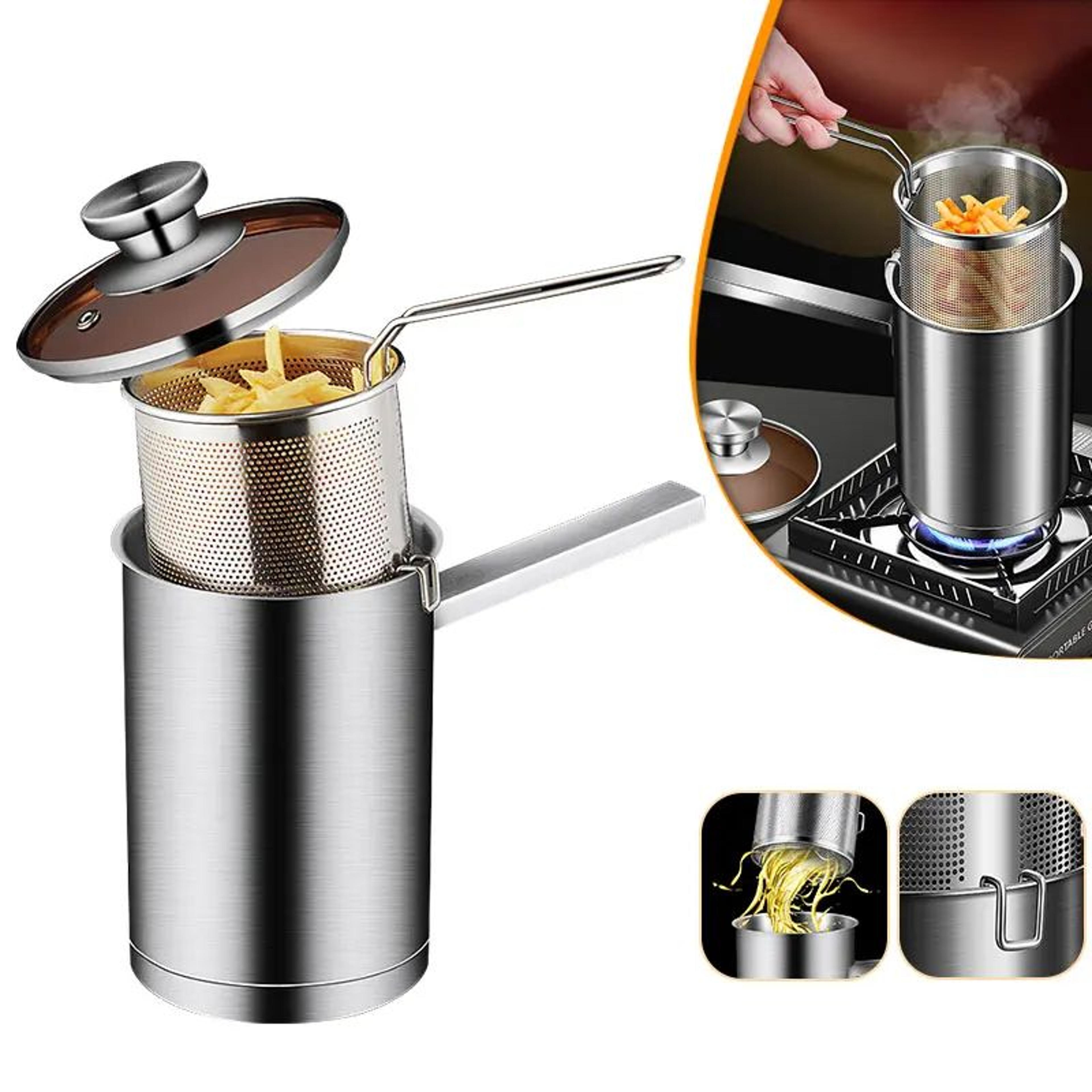 stainless steel deep fryer pot with basket & lid – large deep frying pan for home cooking