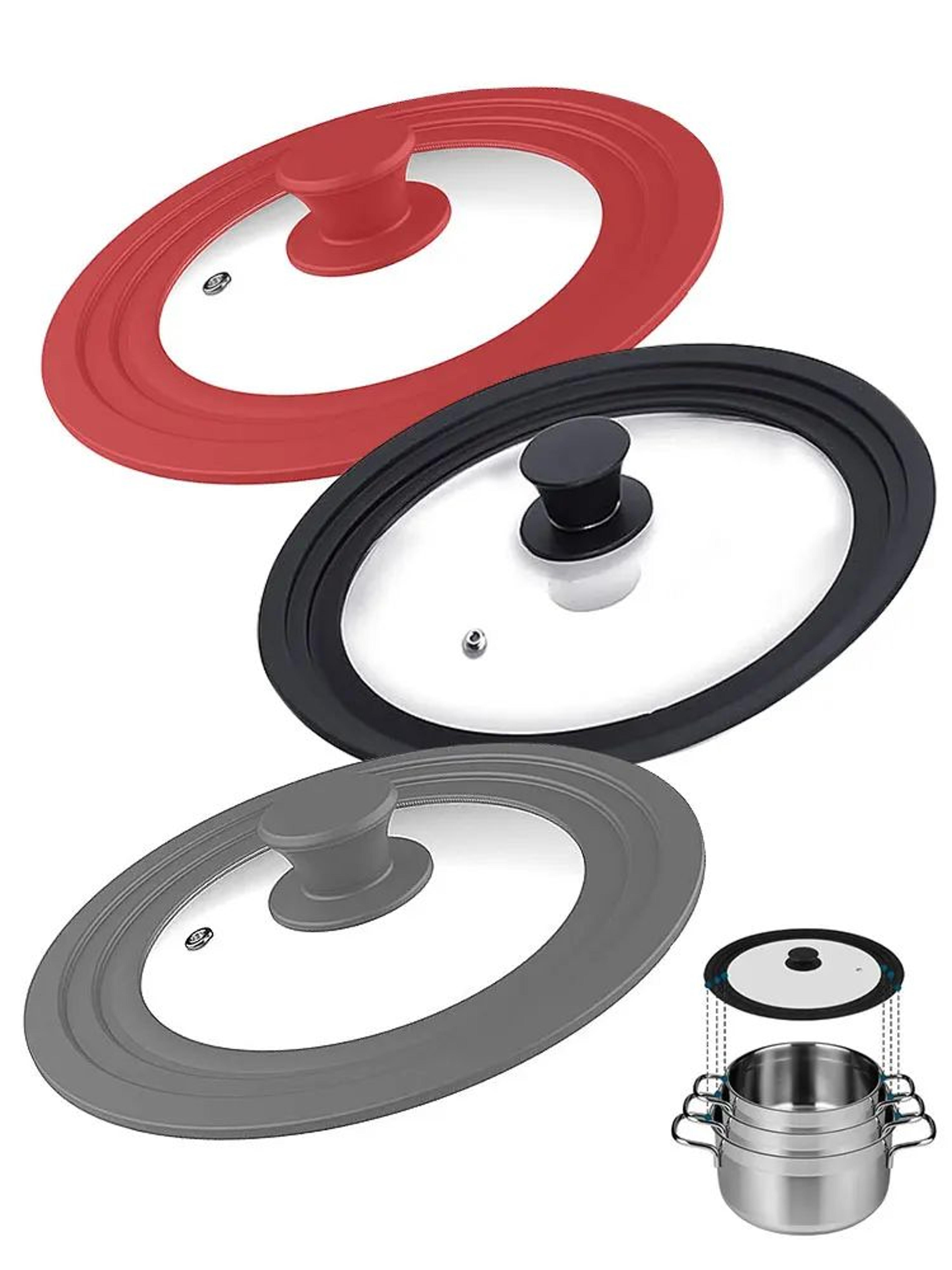 universal glass pot lid with silicone rim – fits 24cm, 26cm & 28cm pots and pans