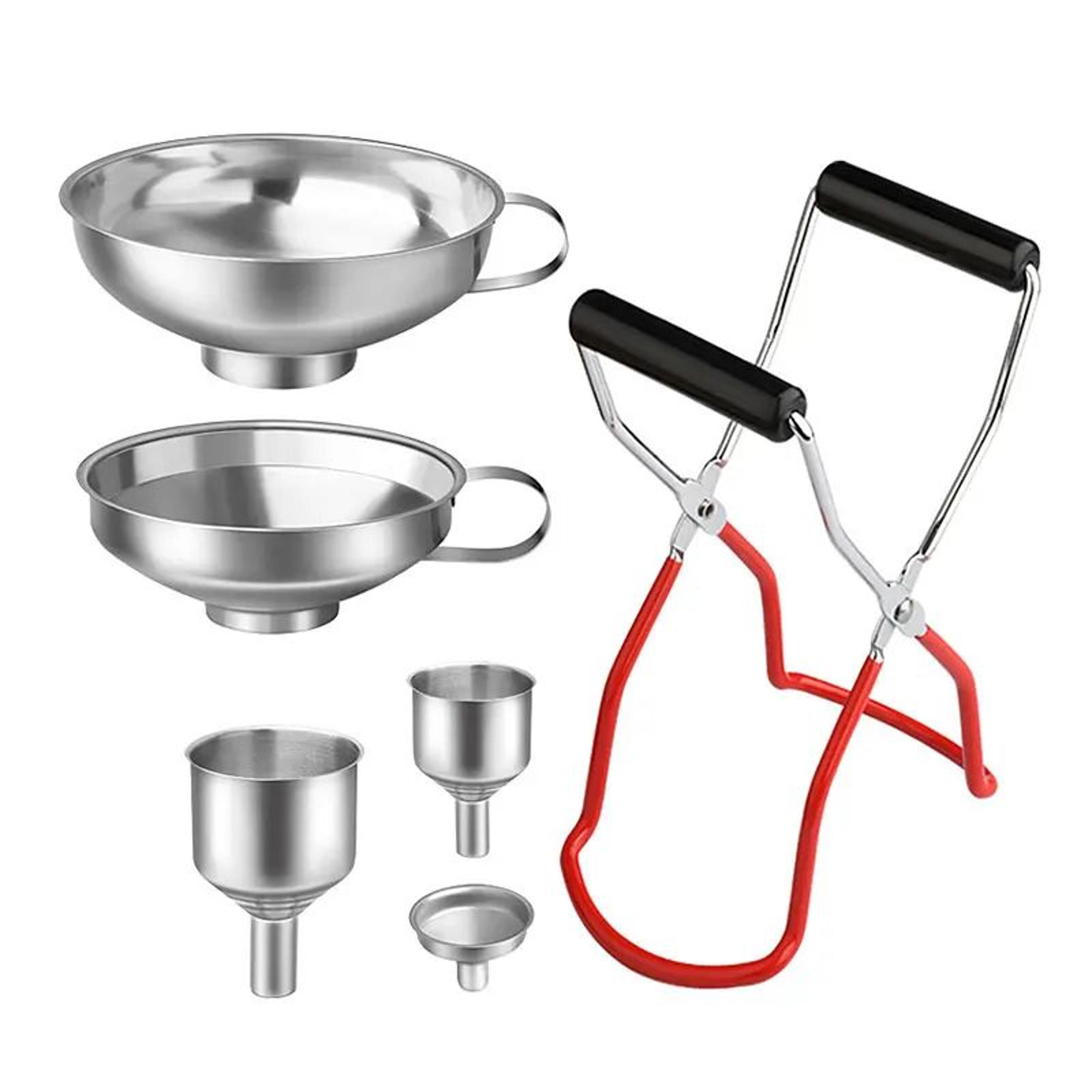 stainless steel canning funnel & jar lifter set – mason jar filling tools (4 or 6 pieces)