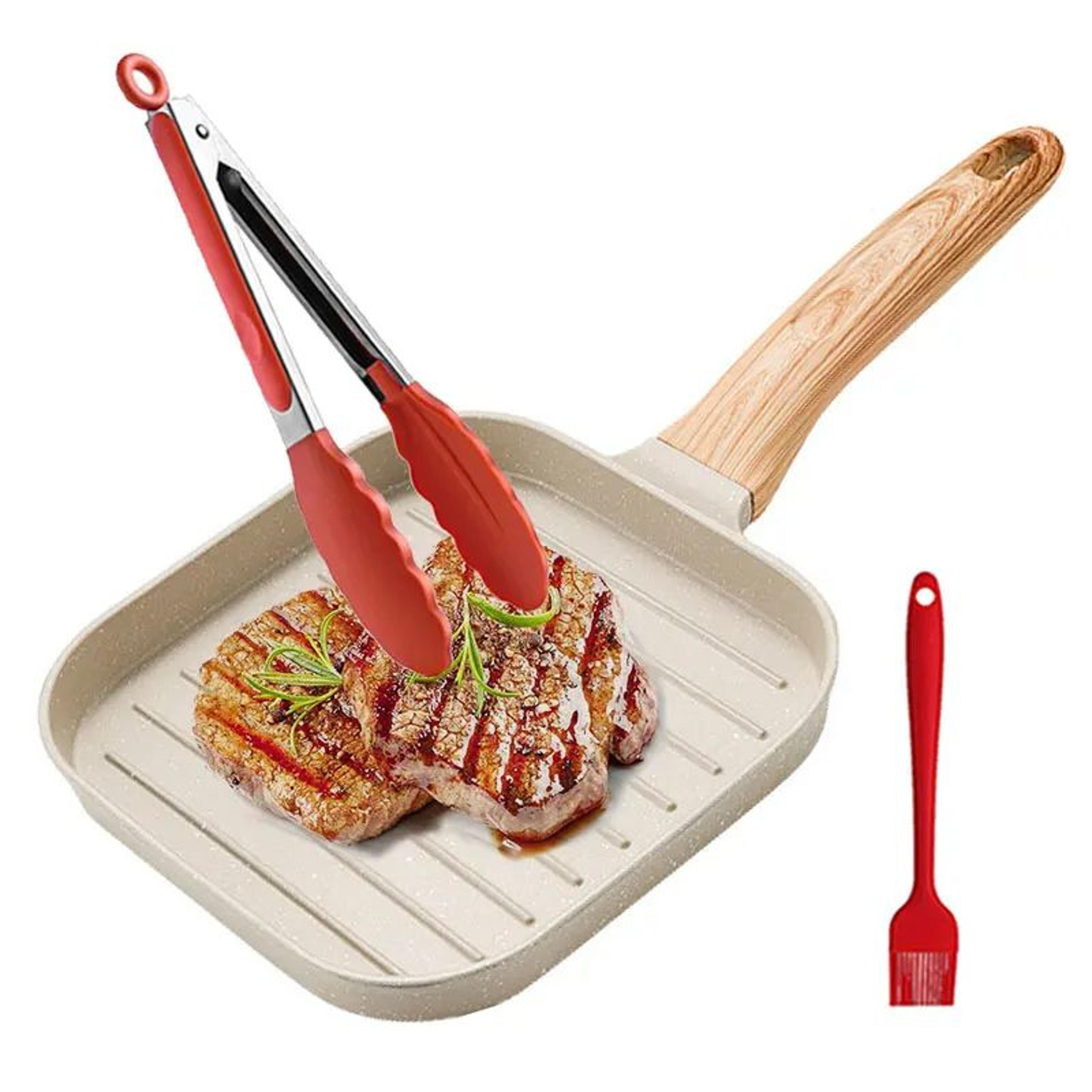 nonstick square grill pan 19cm – indoor steak grilling skillet for all stoves