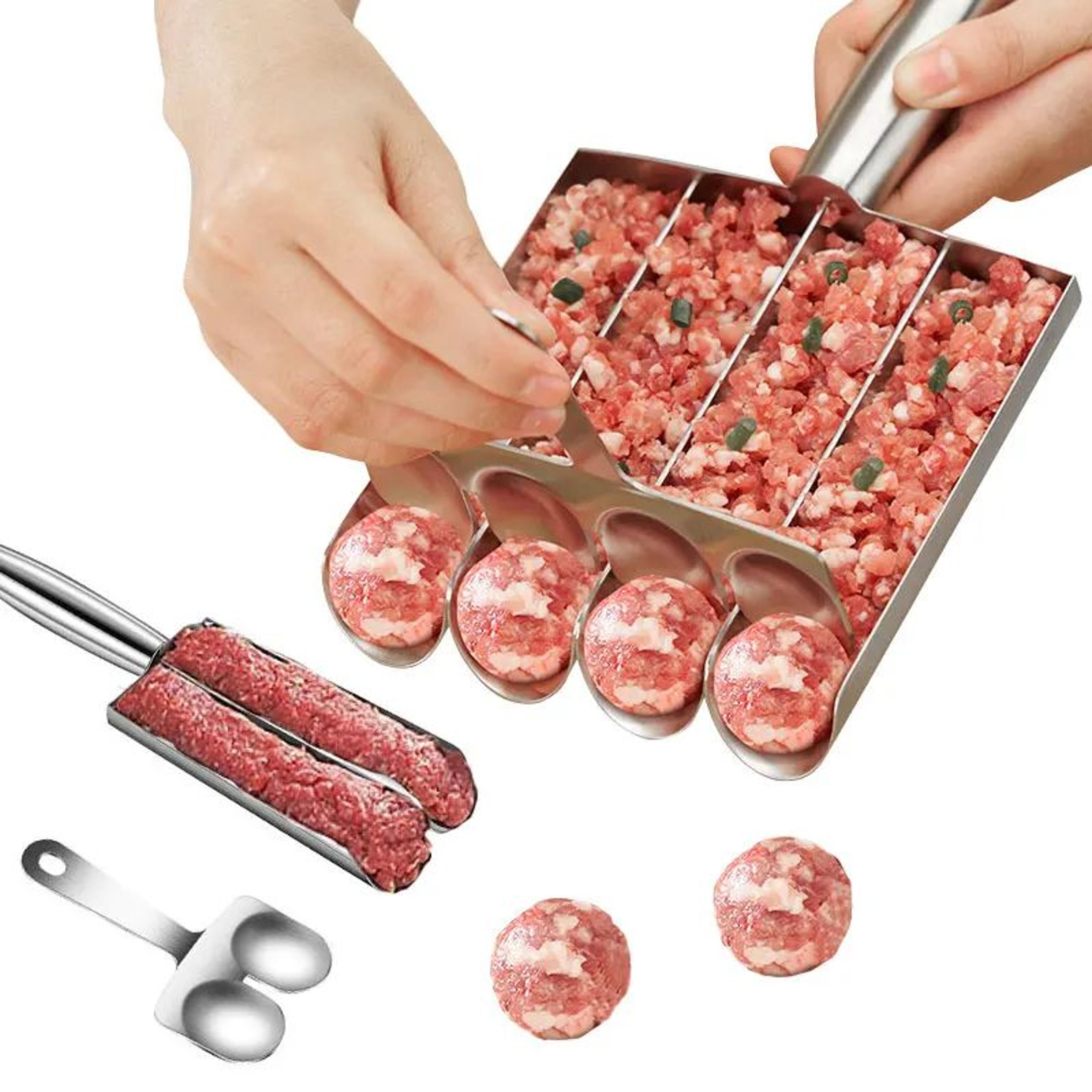 stainless steel meatball maker scoop – 2/4-cavity manual meatball forming tool with cutting spade