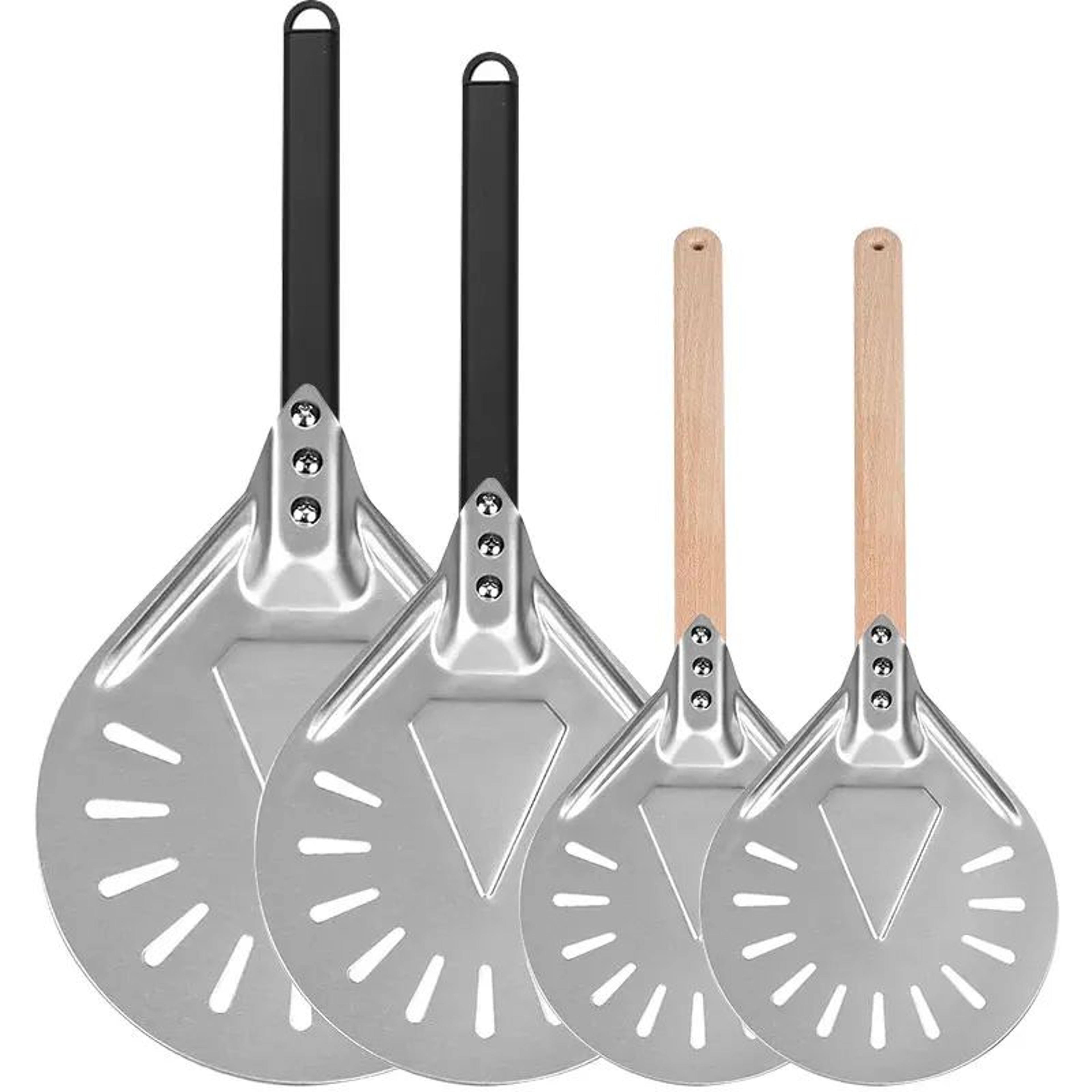 perforated aluminum pizza turning peel – round pizza peel turner with long handle (7/9/12 inch)