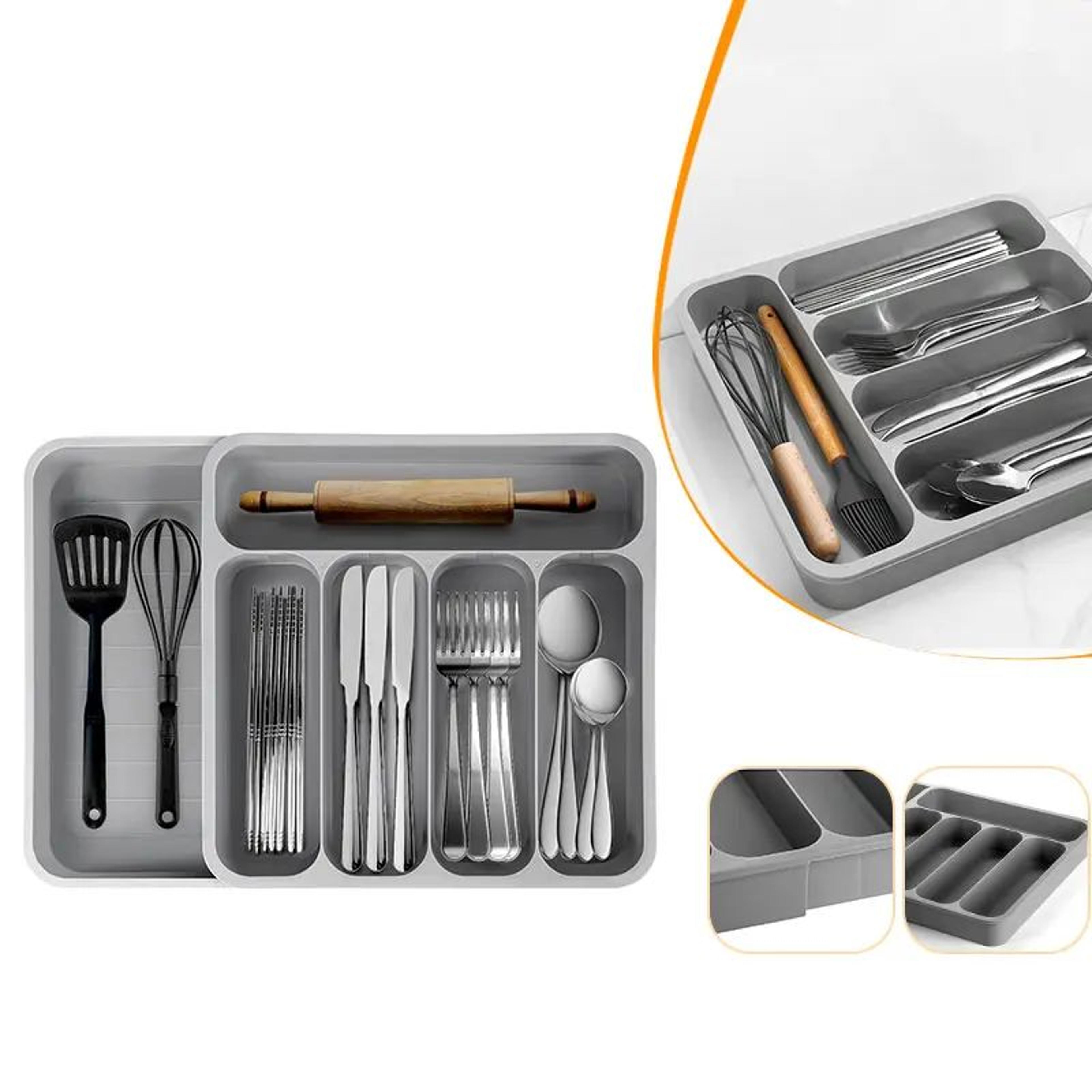 expandable cutlery drawer organizer – adjustable kitchen utensil tray with 6 compartments