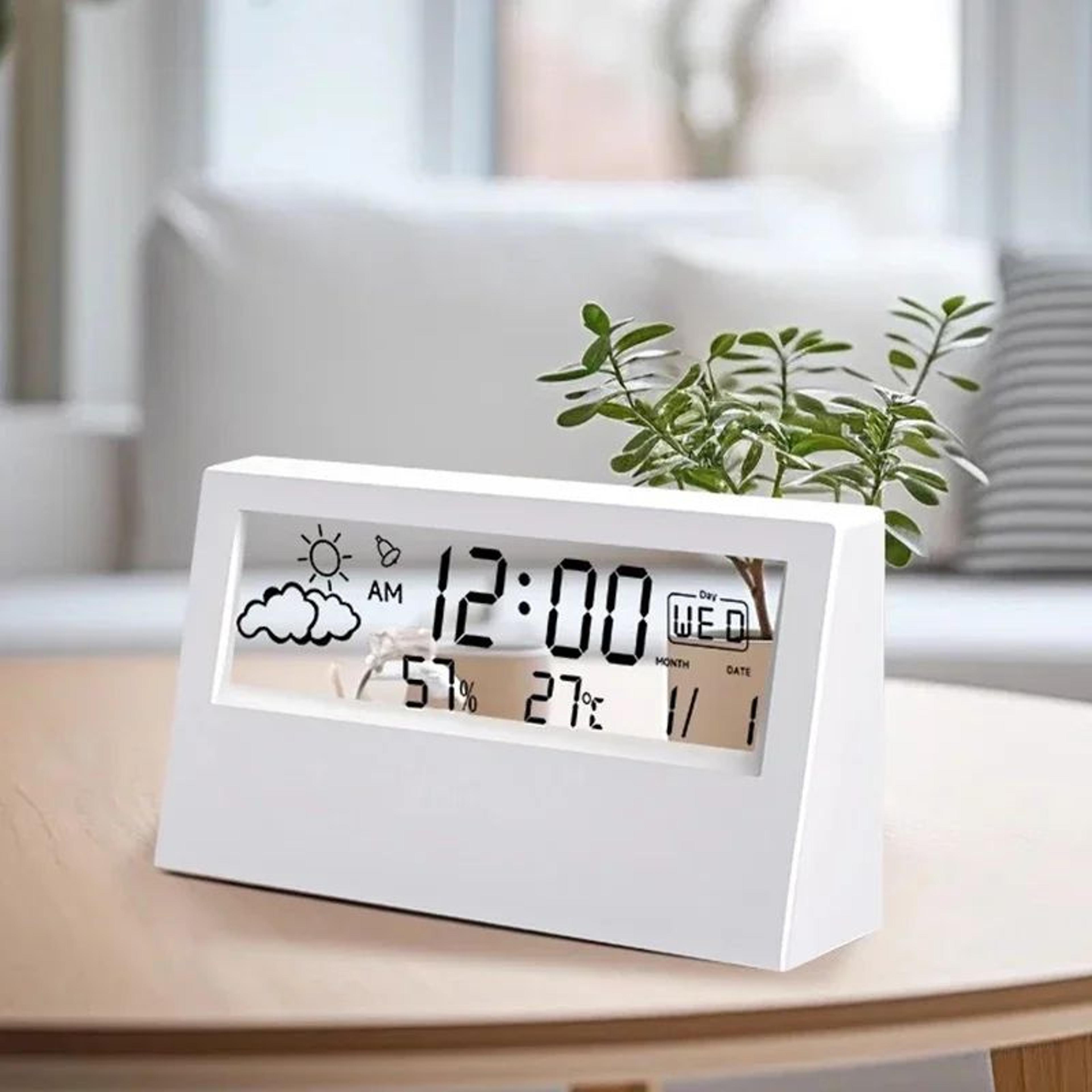 smart led weather station clock with alarm – indoor temperature & humidity monitor