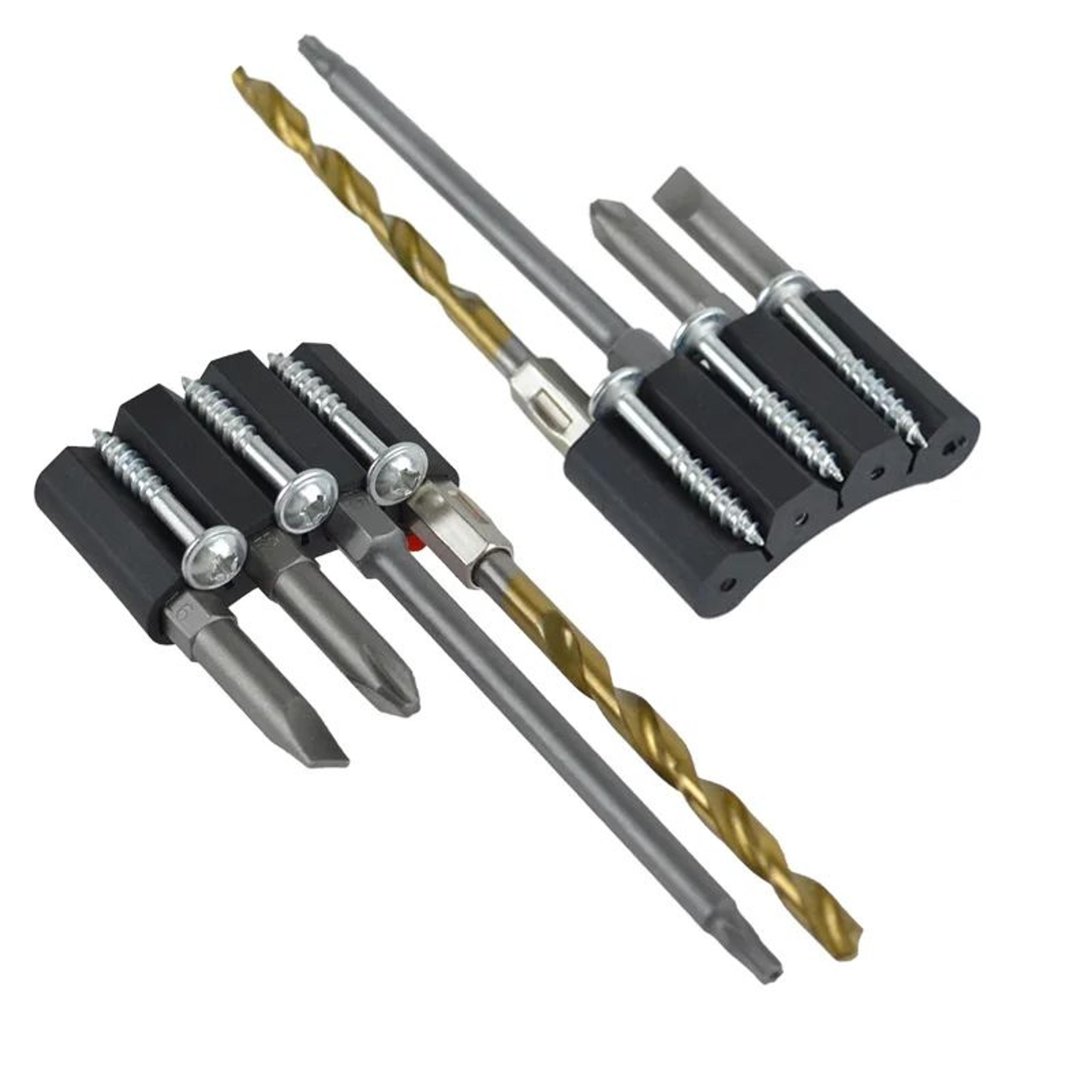 universal quick-change drill bit holder attachment – side mount tool organizer & driver bits storage