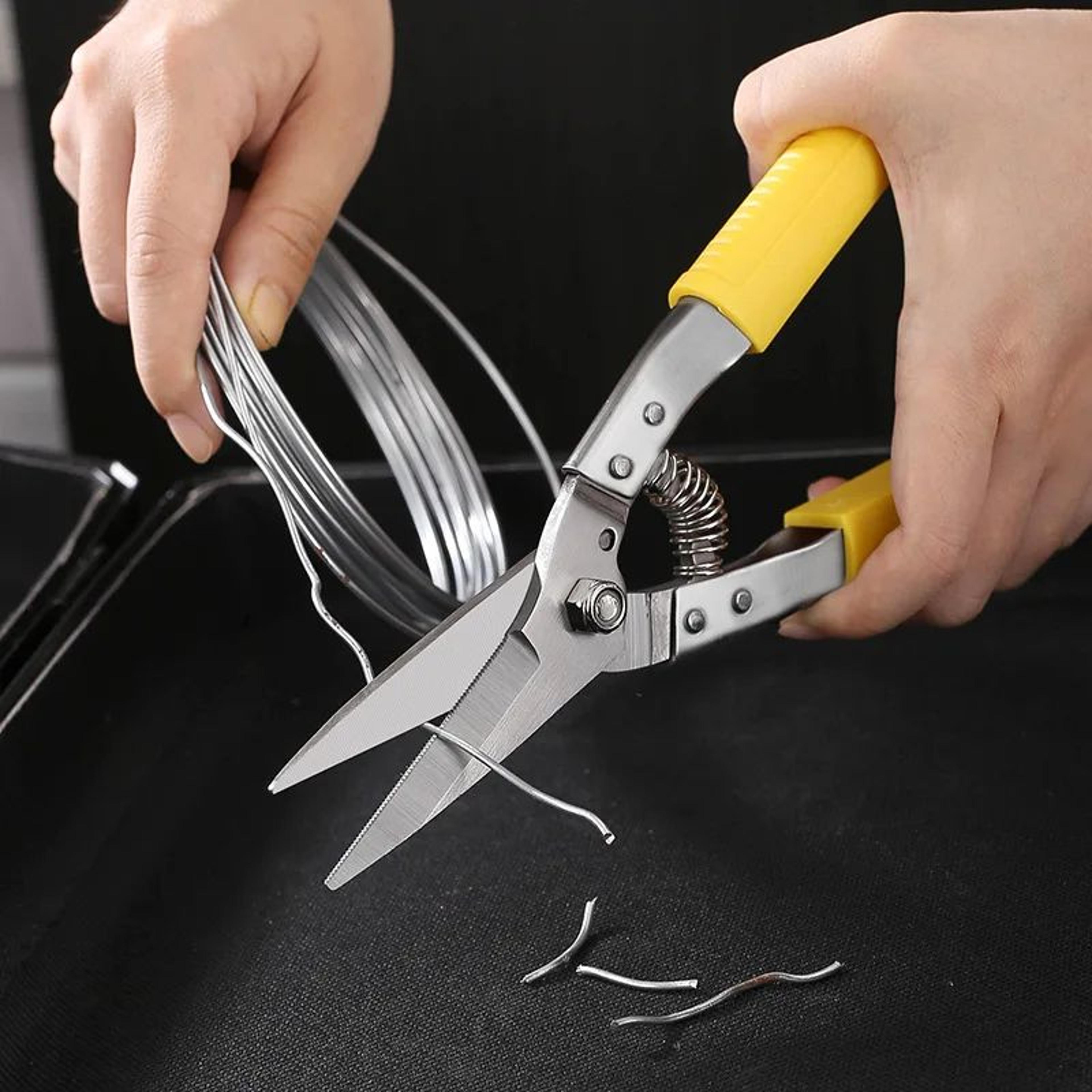 heavy-duty stainless steel industrial scissors for metal cutting, electricians, and pvc pipe work