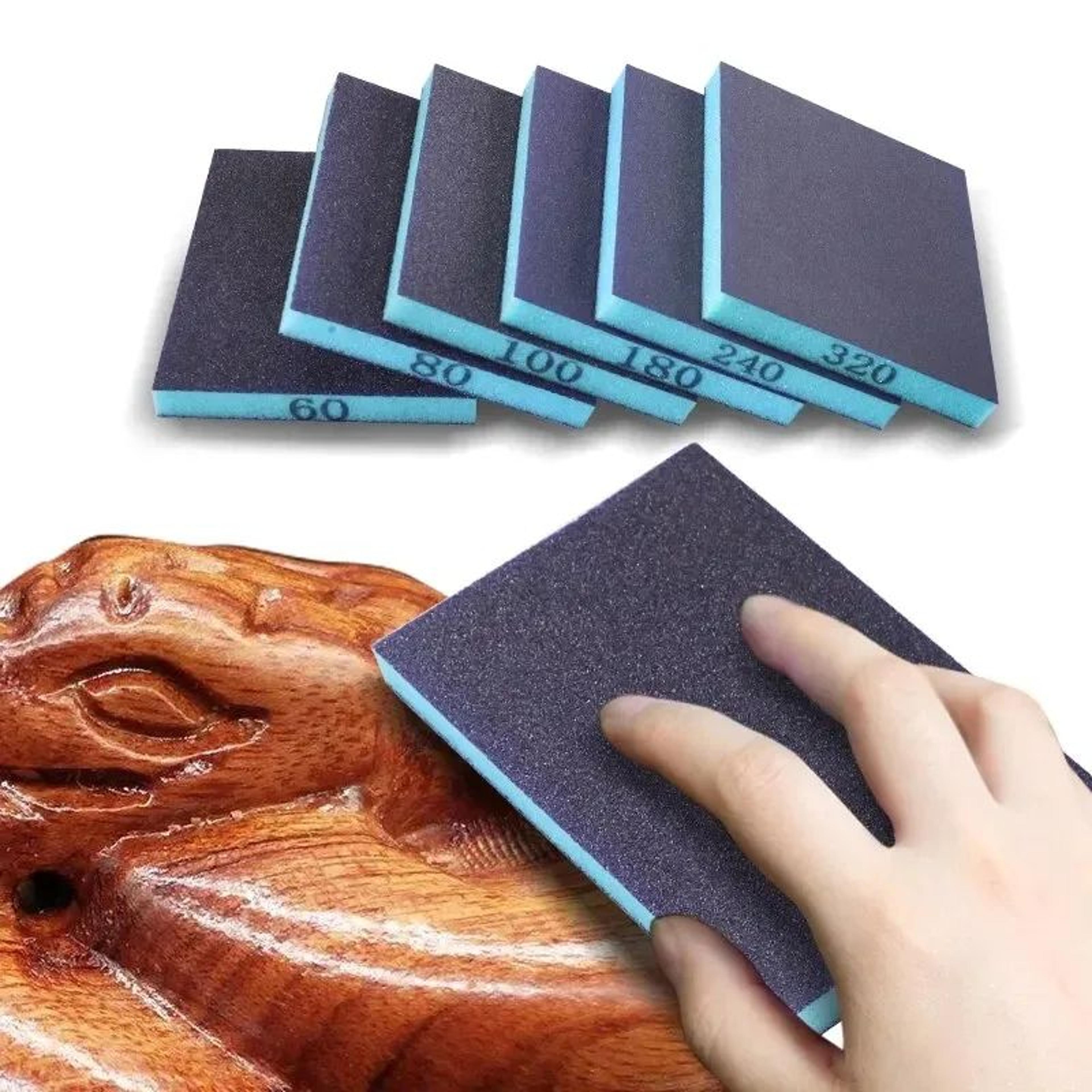 6-piece sanding sponge set – washable wet & dry sanding blocks for wood, metal, and glass