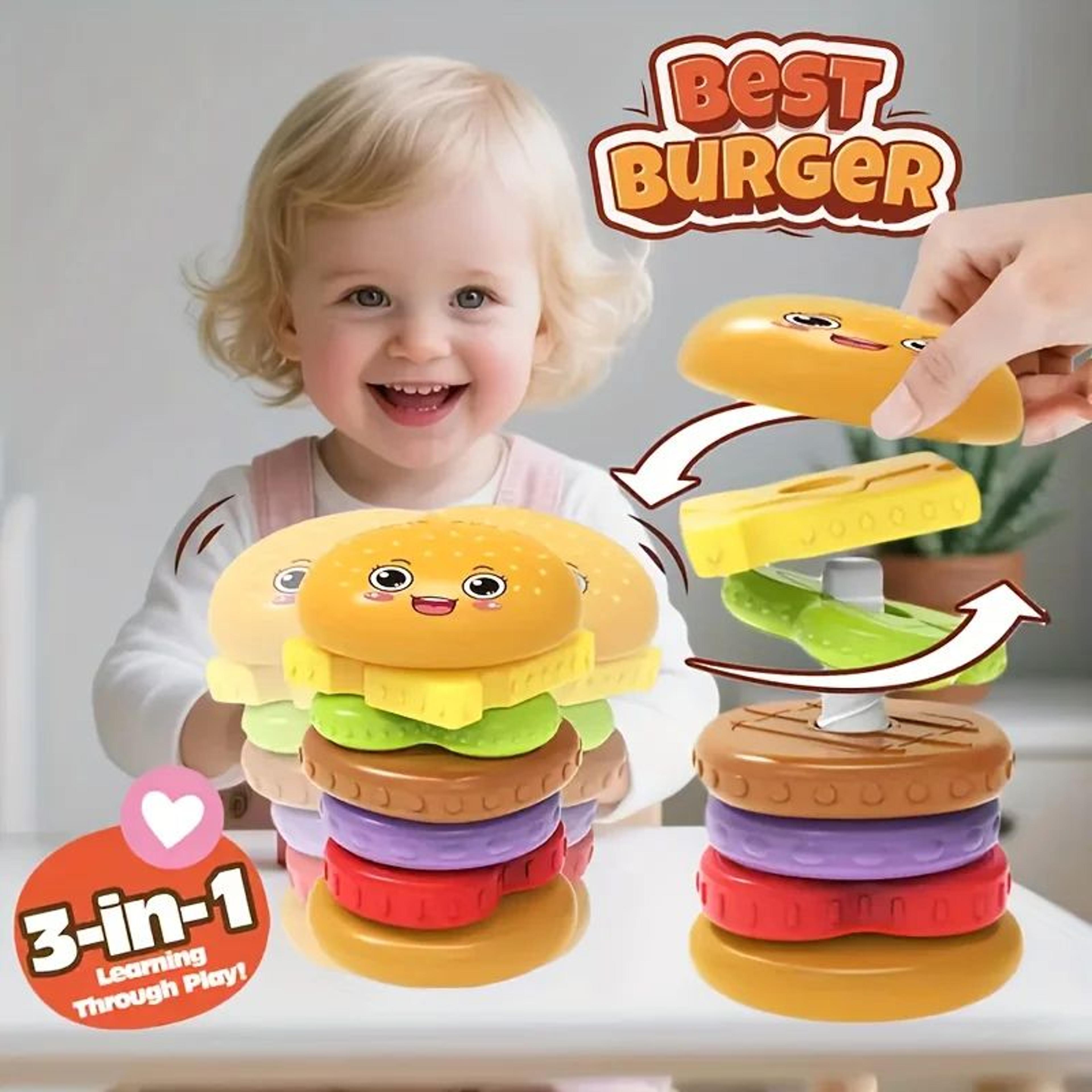 stack & play burger toy – fine motor skills stacking game for toddlers & infants