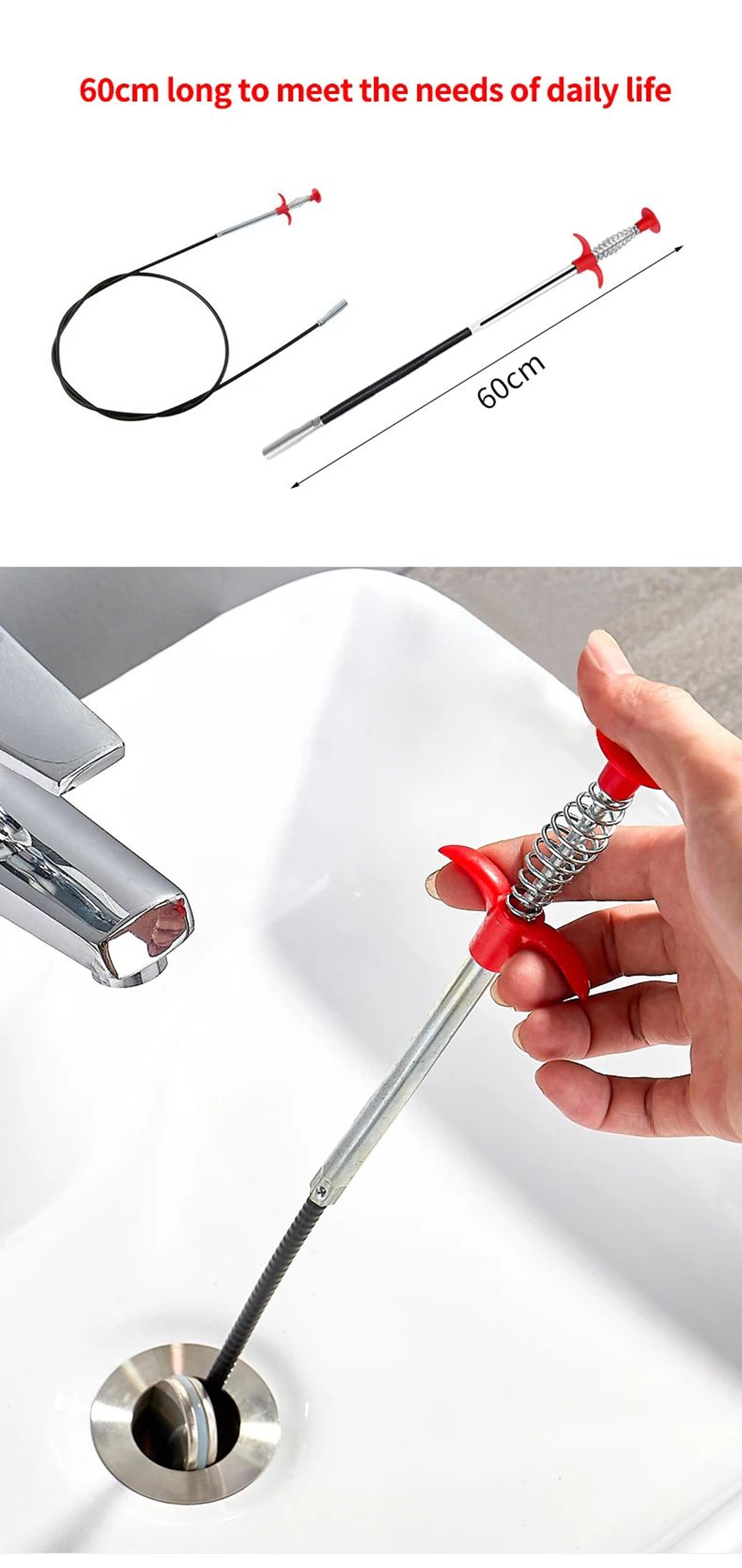 60cm flexible drain snake tool – heavy-duty drain snake for fast clog removal in sinks & pipes